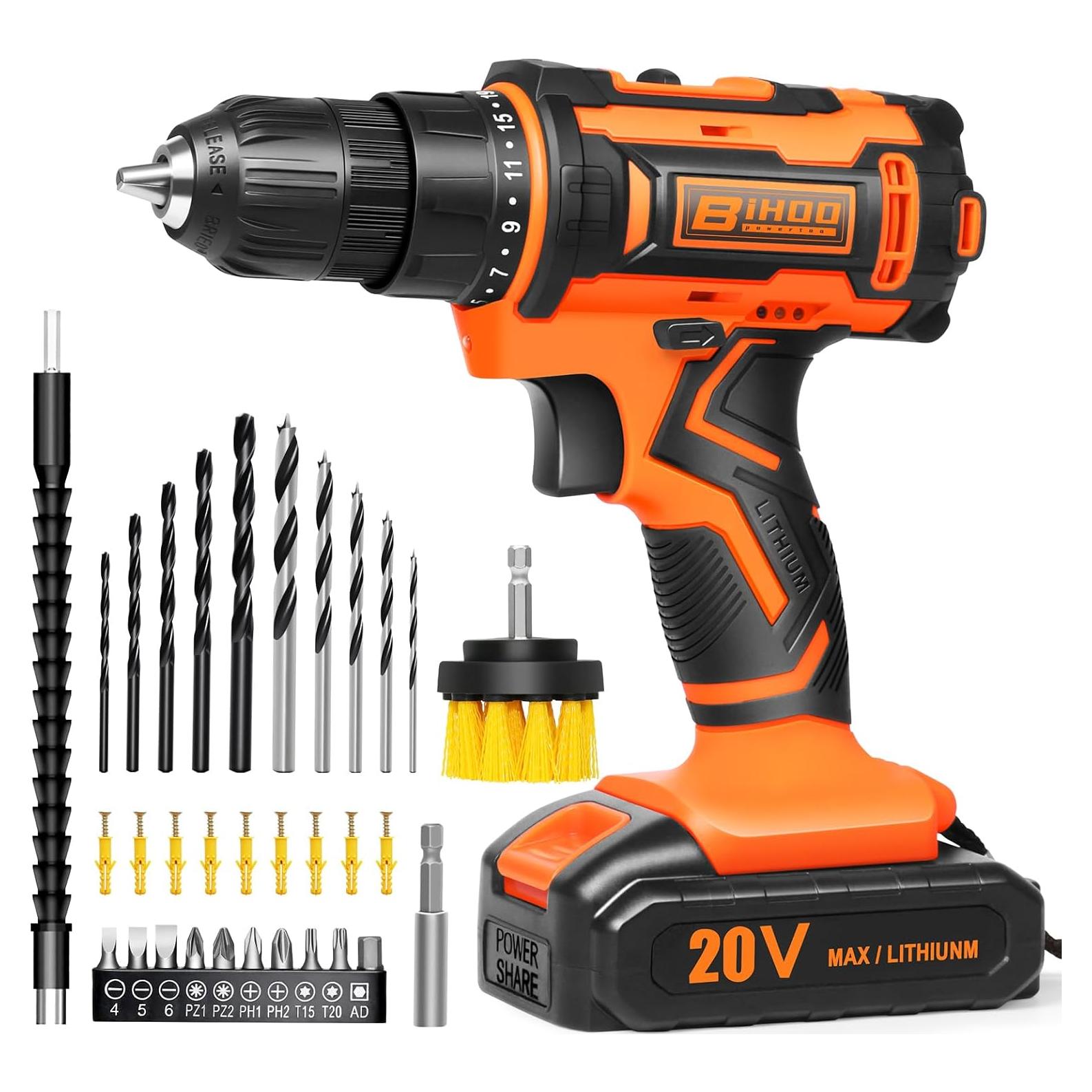 Taladro Inalámbrico BIHOO 20V con 43 Piezas y LED