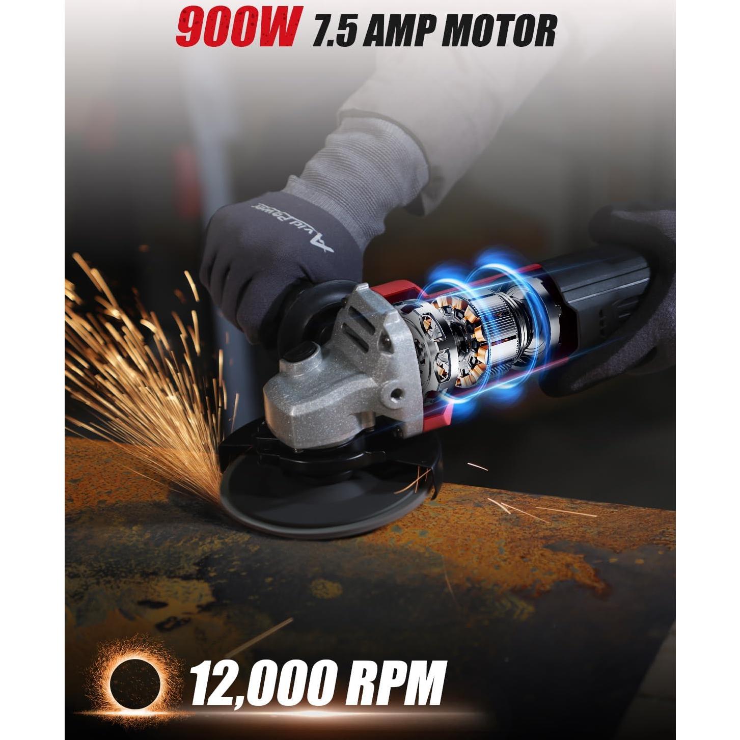 Amoladora Angular AVID POWER 7.5A 11.43cm con Accesorios