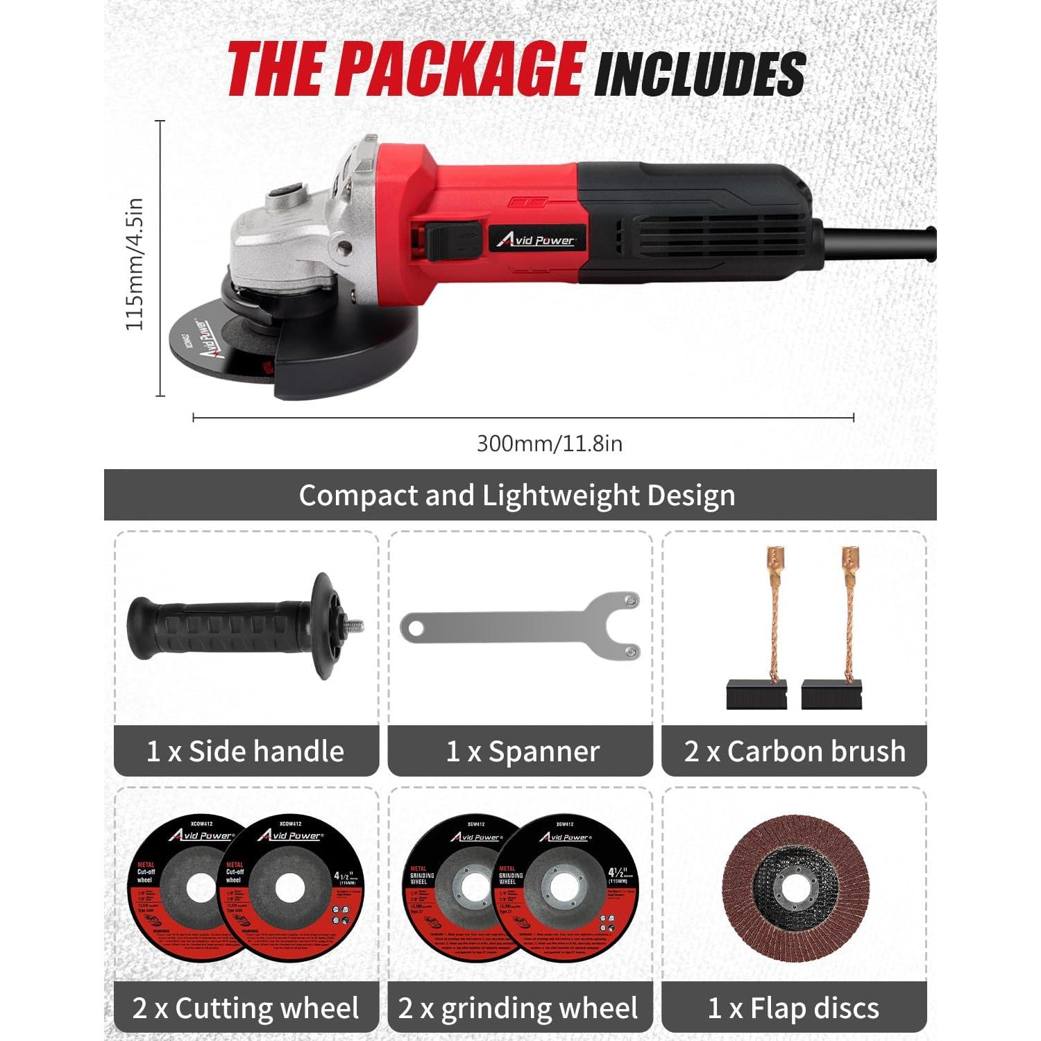 Amoladora Angular AVID POWER 7.5A 11.43cm con Accesorios