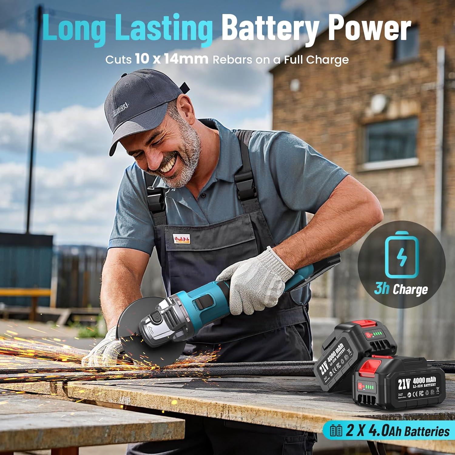 Amoladora Angular Inalámbrica Seesii 21V 10000RPM 4.5" Azul