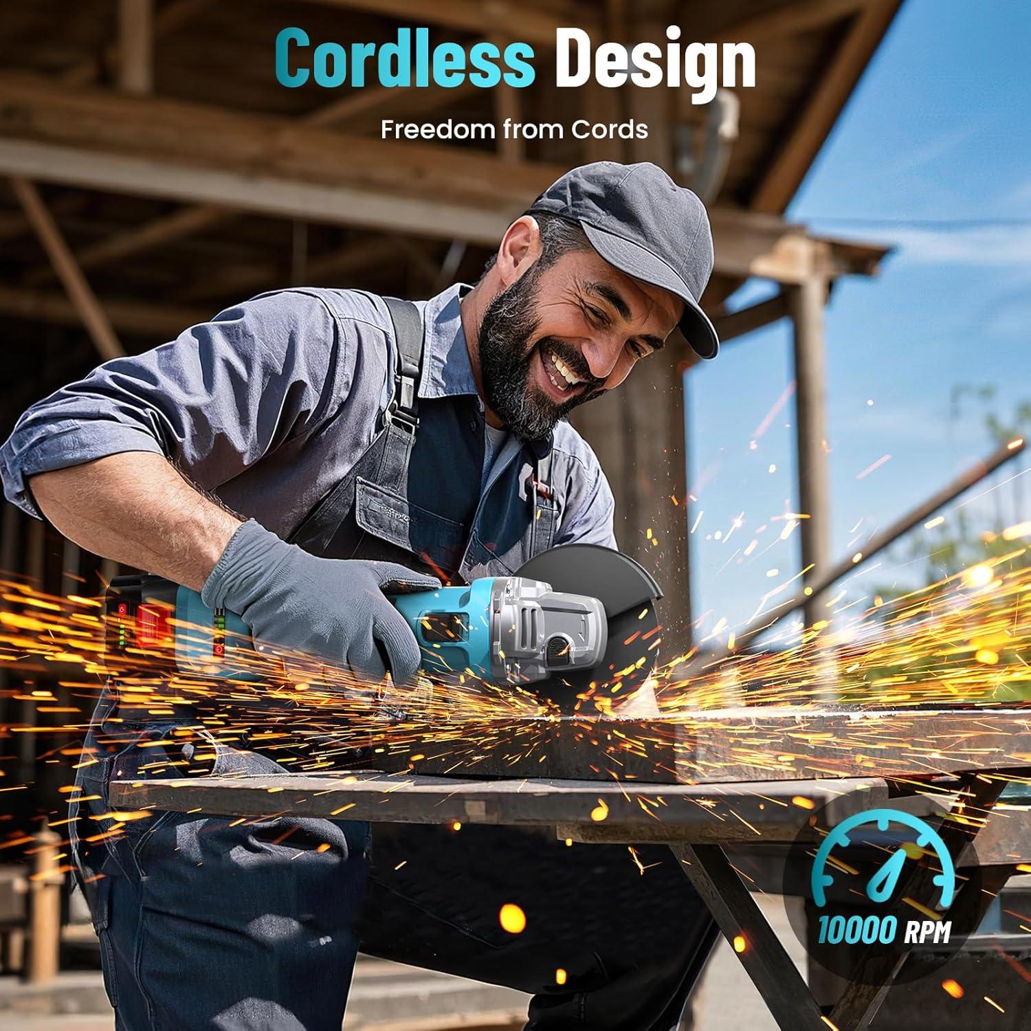 Amoladora Angular Inalámbrica Seesii 21V 10000RPM 4.5" Azul