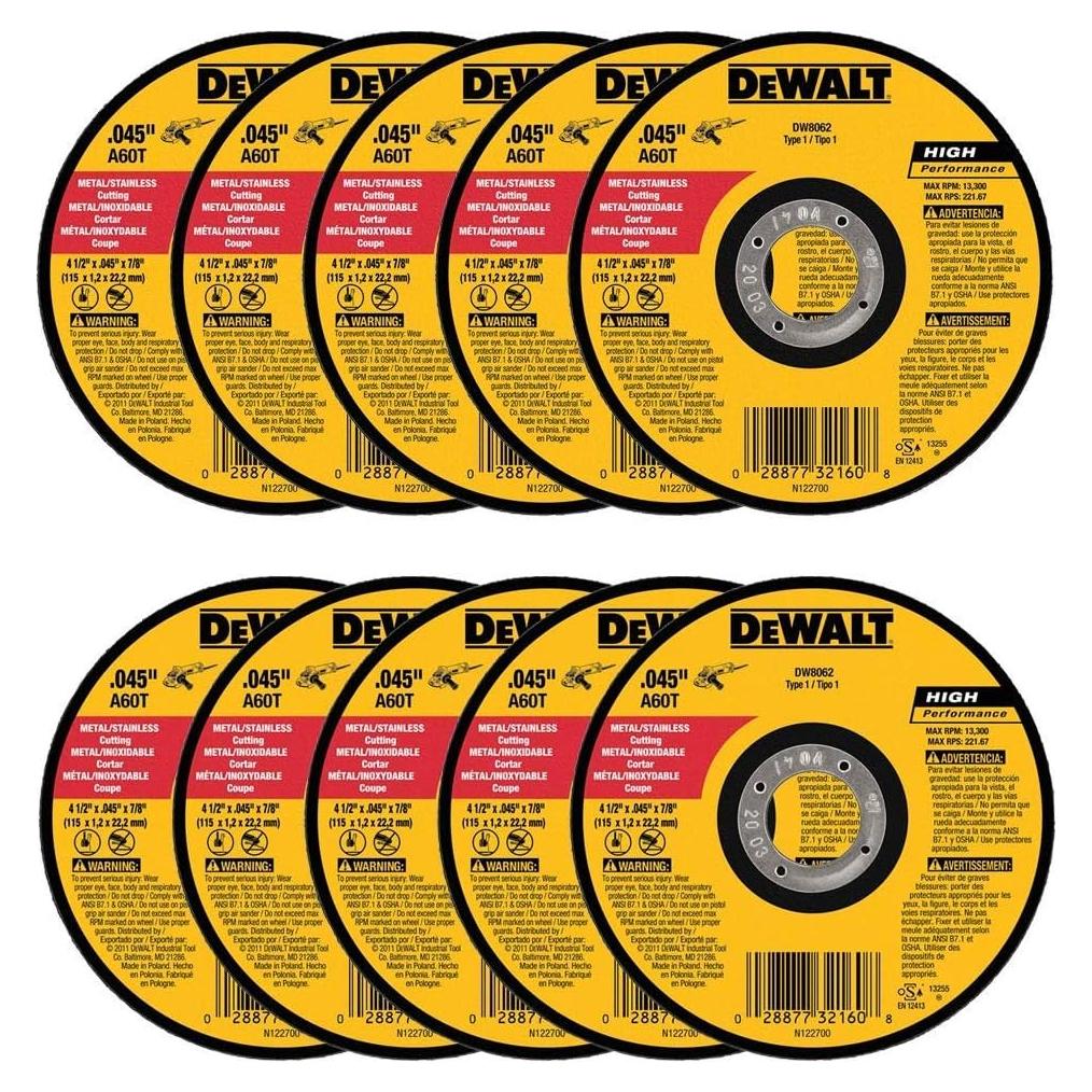 Ruedas de Corte DeWalt DW8062 11,43 cm Paquete de 10