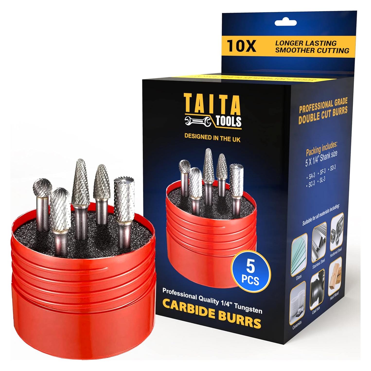 Juego de 5 fresas de carburo TaitaTools 0,64 cm para amoladora