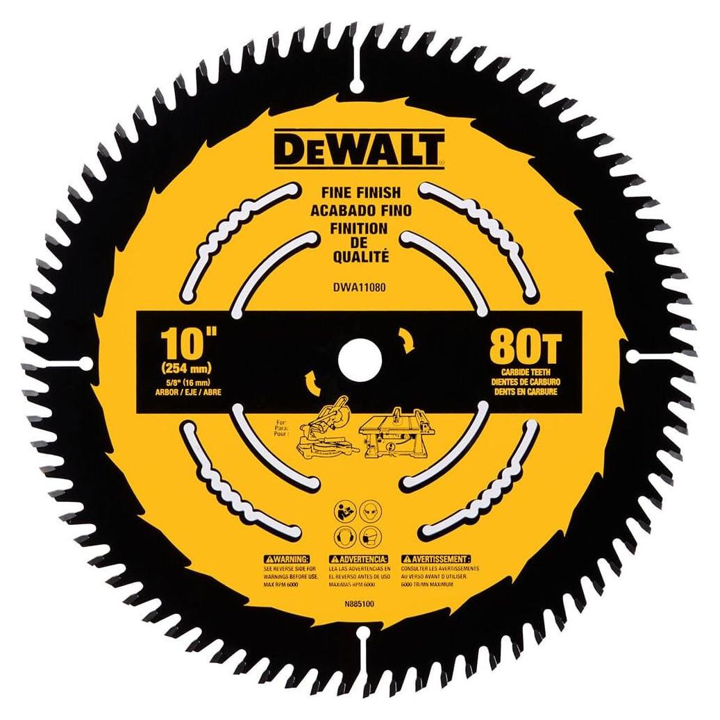 Sierra de mesa DEWALT 25,4 cm 80 dientes acabado fino
