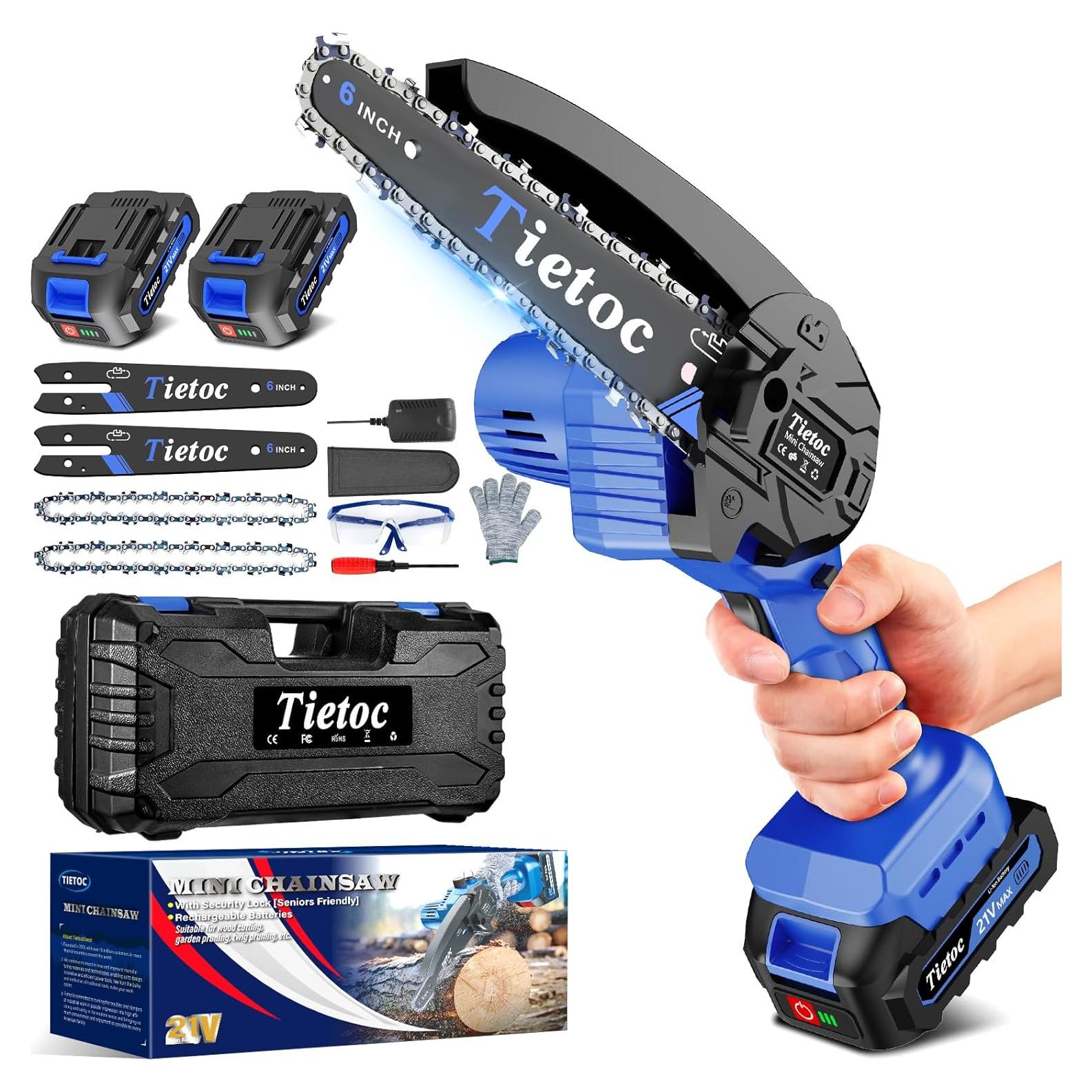 Motosierra Mini Tietoc 15 cm Inalámbrica con 2 Baterías