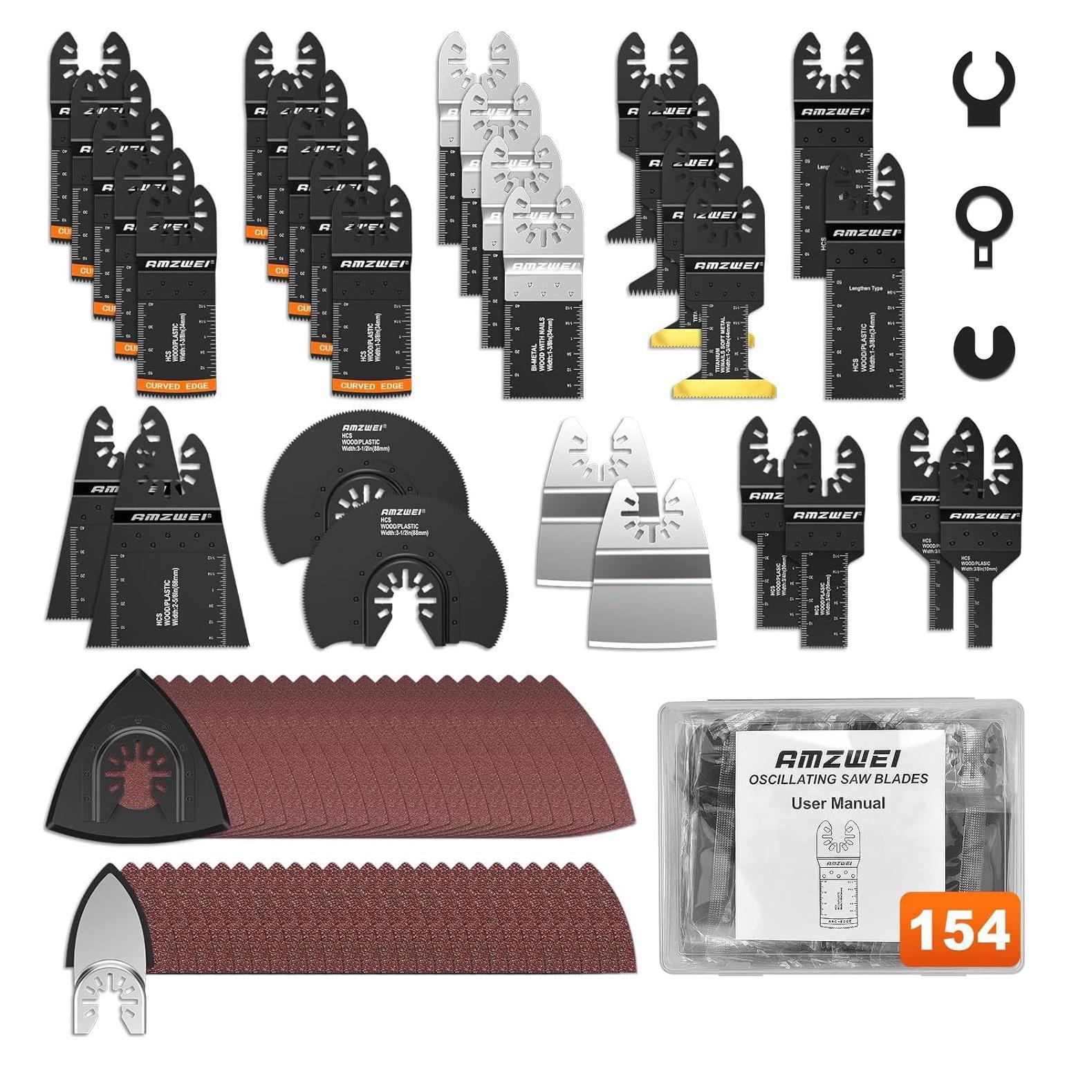 Kit de Hojas Oscilantes AMZWEI 154 Piezas para Madera y Metal