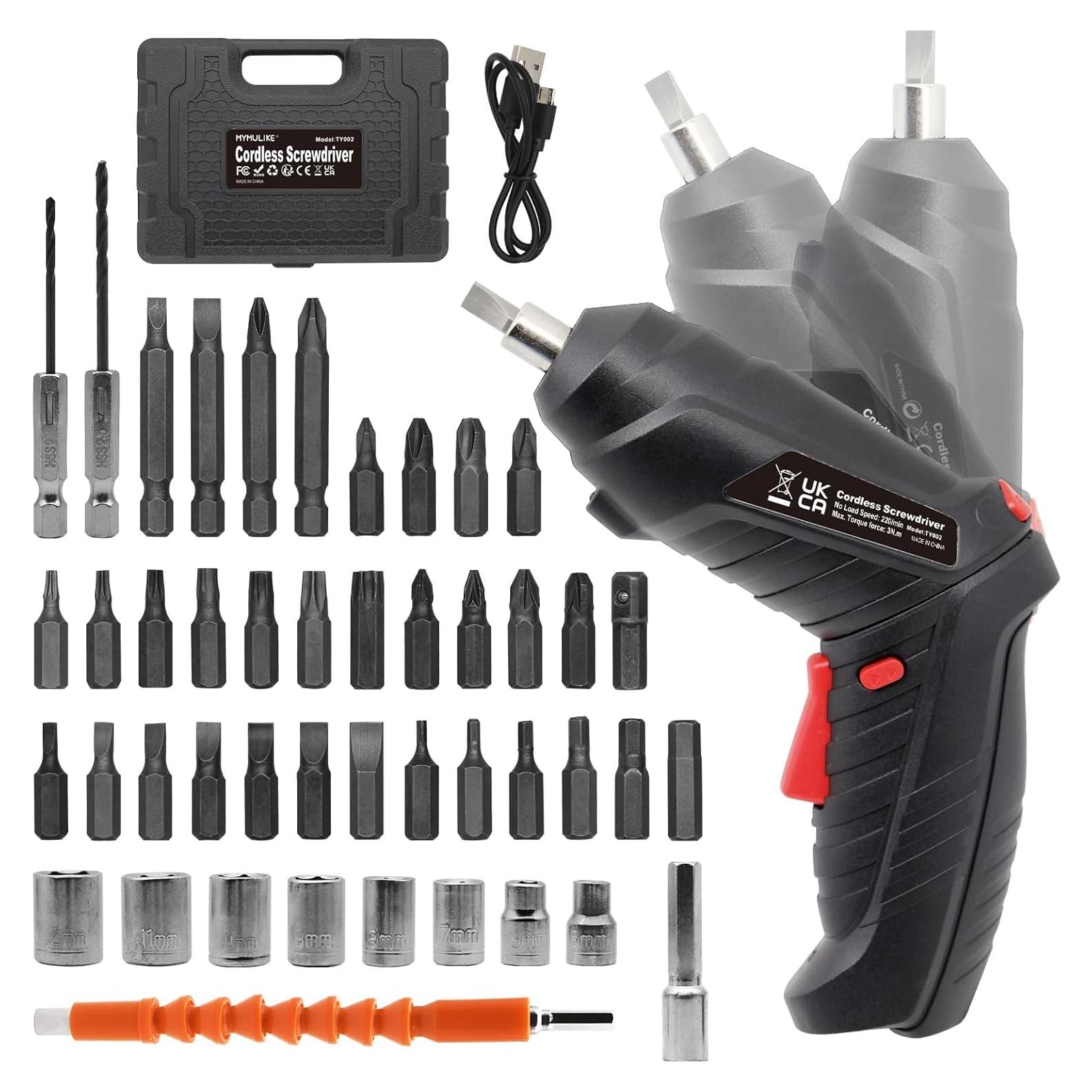 Destornillador Eléctrico MYMULIKE 3.6V Inalámbrico con 47 Acc.