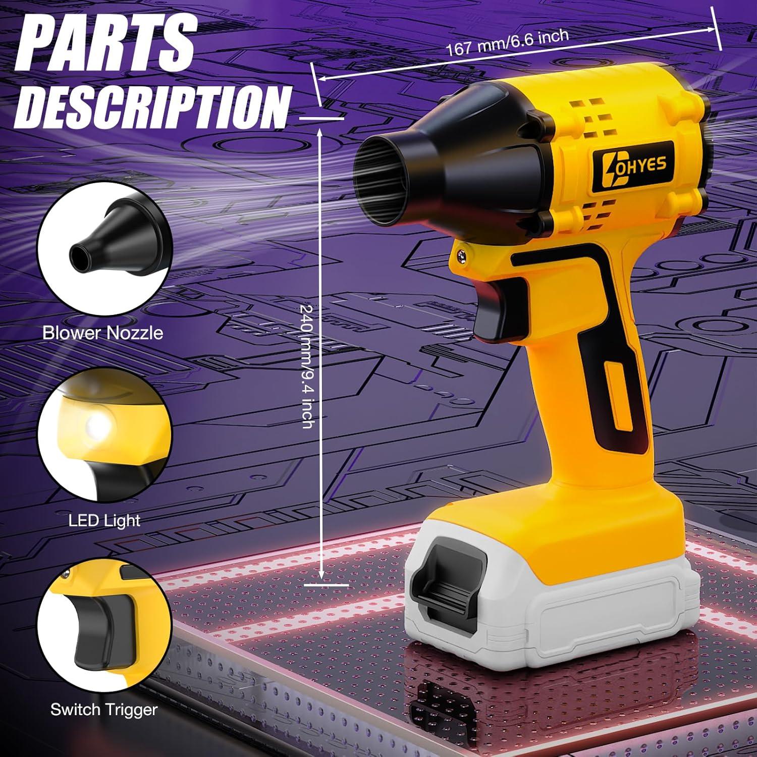 Soplador de Aire Ohyes 20V Sin Escobillas 440 MPH Ligero