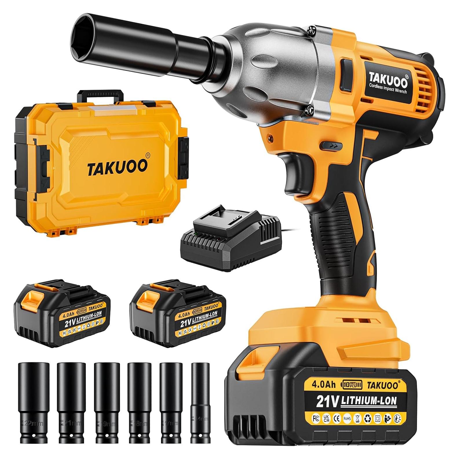 Llave de impacto inalámbrica Takuoo 1/2" 1000N.m 2 Baterías