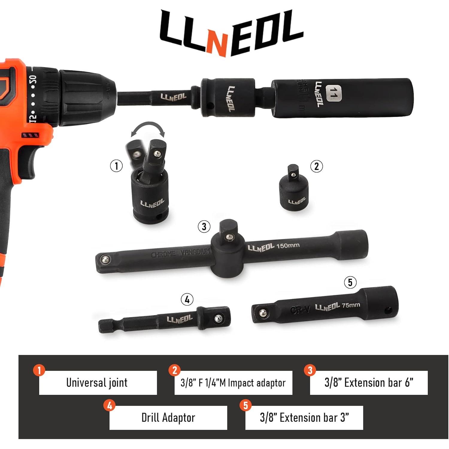 Juego de Enchufes de Impacto 3/8 LLNEDL 95 Piezas Métrico y SAE