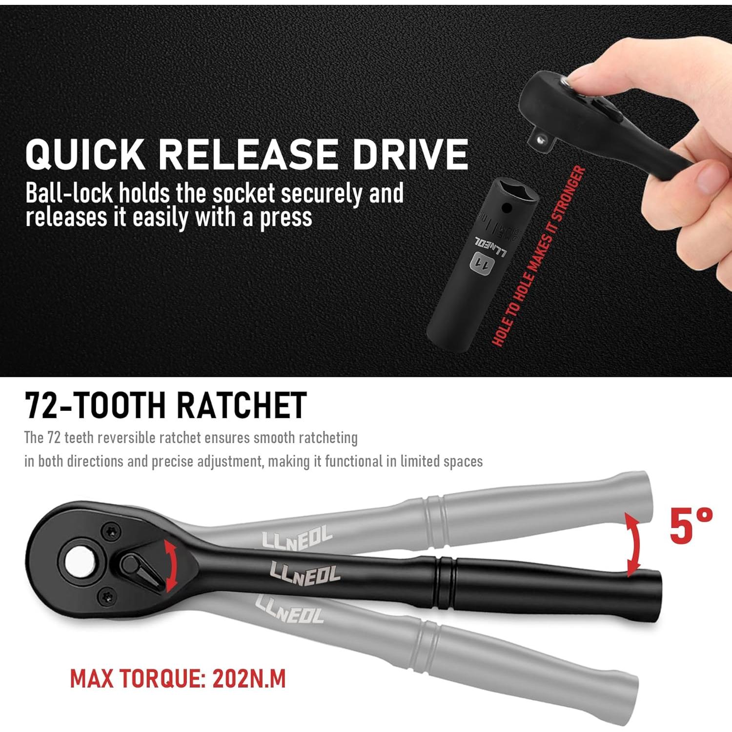 Juego de Enchufes de Impacto 3/8 LLNEDL 95 Piezas Métrico y SAE