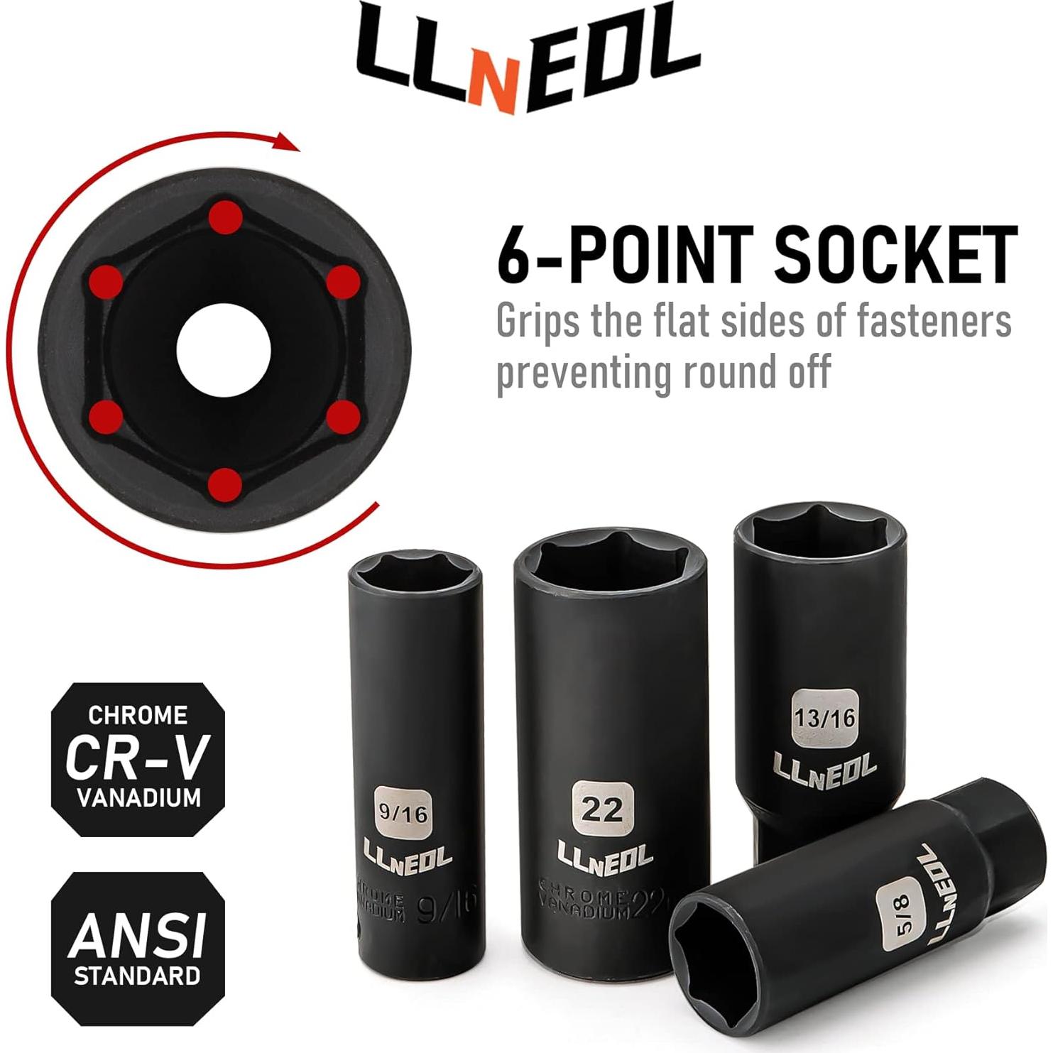 Juego de Enchufes de Impacto 3/8 LLNEDL 95 Piezas Métrico y SAE