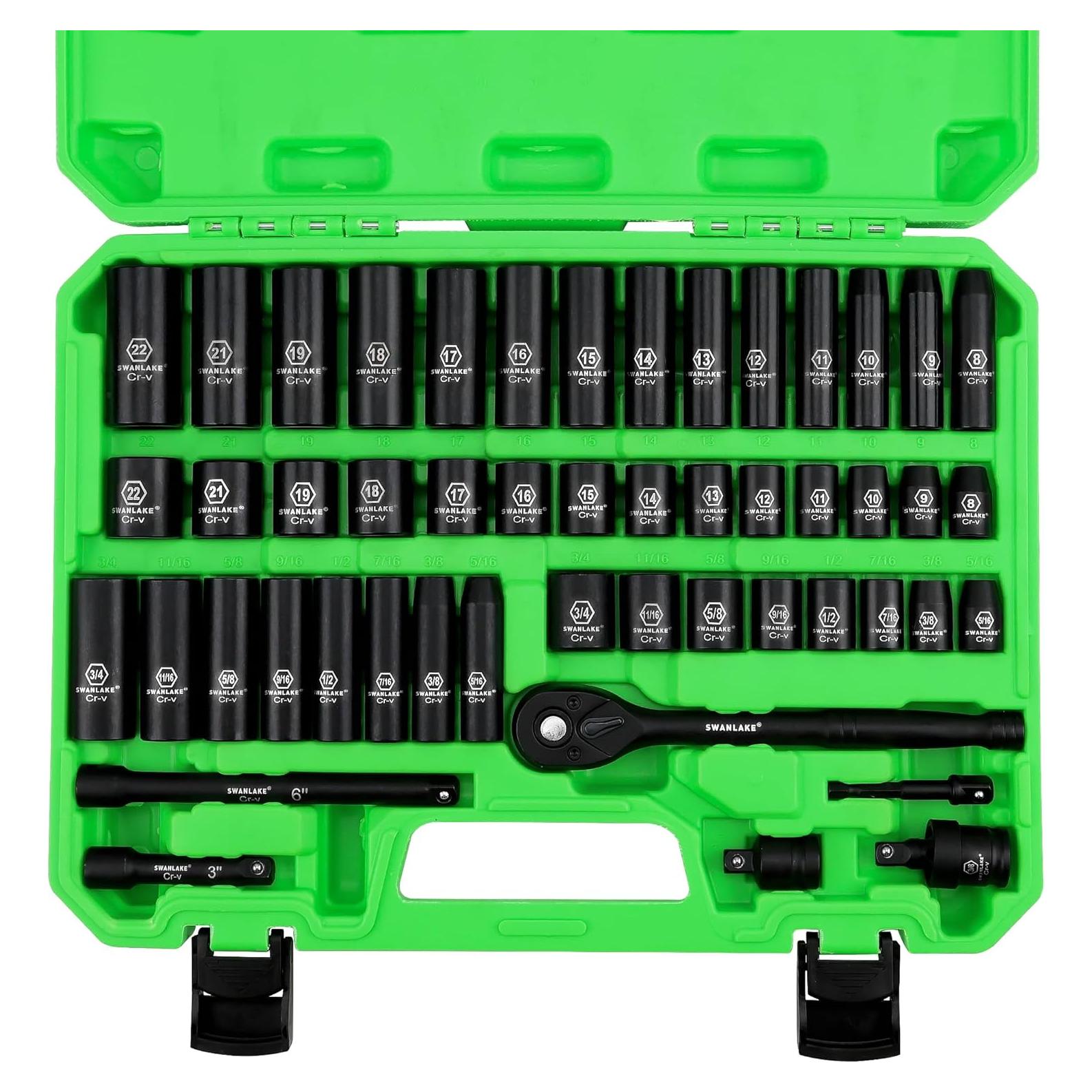 Juego de Enchufes de Impacto SWANLAKE 50 Piezas 3/8" Drive