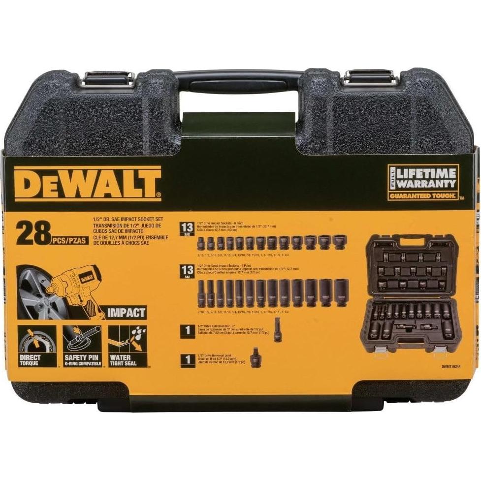 Impact Socket Set, SAE, Combination Set, 1/2-Inch Drive, 28-Piece (DWMT19244)