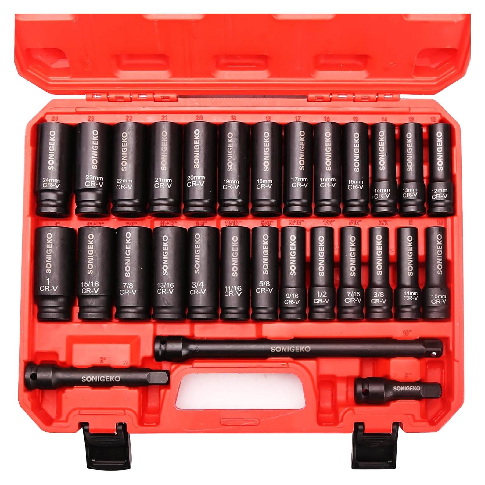 Juego de 29 Piezas de 1/2" SONIGEKO Sockets Profundos