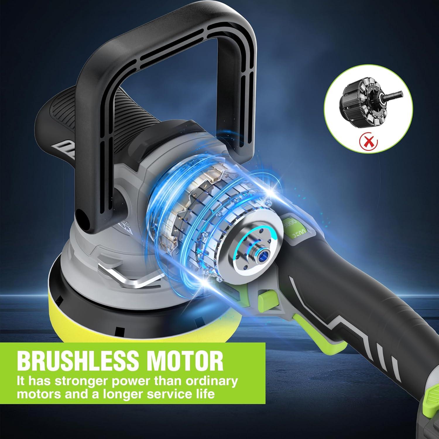 20V Cordless Buffer & Polisher Kit, Brushless Dual Action with 4.0Ah Battery, 7 Variable Speeds Up to 5000RPM, Random Orbital Polisher Kit for Car Detailing, Waxing & Polishing