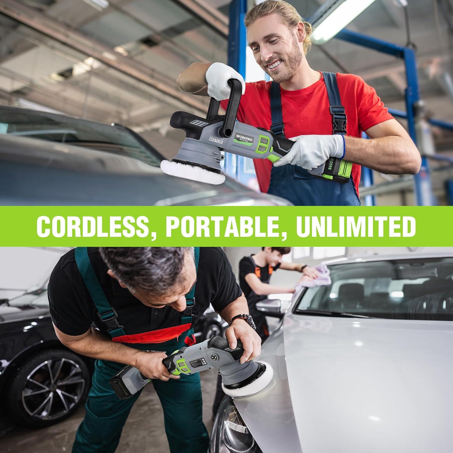 20V Cordless Buffer & Polisher Kit, Brushless Dual Action with 4.0Ah Battery, 7 Variable Speeds Up to 5000RPM, Random Orbital Polisher Kit for Car Detailing, Waxing & Polishing