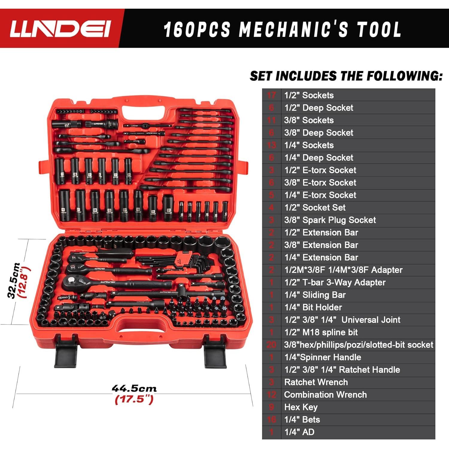 Juego de Herramientas Mecánicas LLNDEI 160 Piezas CR-V