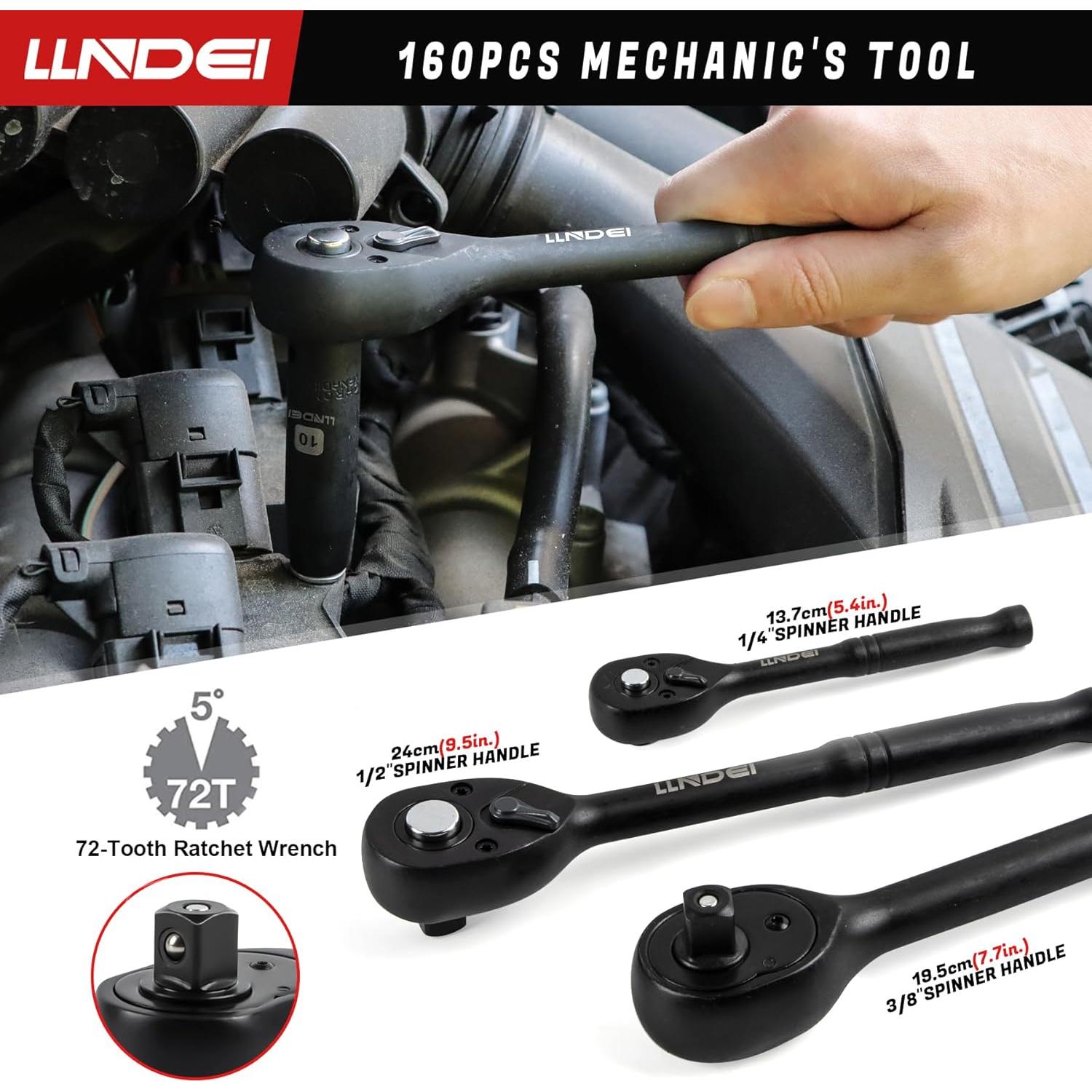 Juego de Herramientas Mecánicas LLNDEI 160 Piezas CR-V