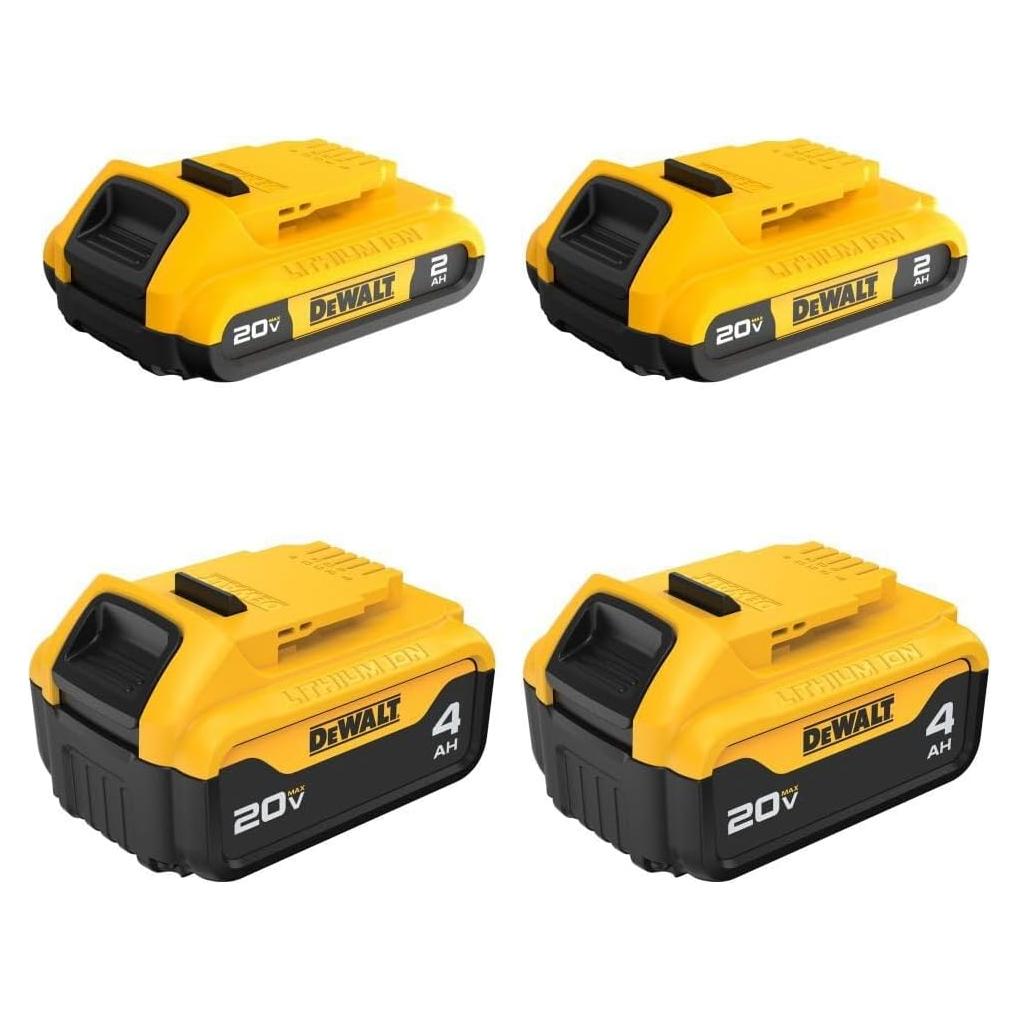 Baterías DEWALT 20V MAX, 4Ah y 2Ah, Paquete de 4