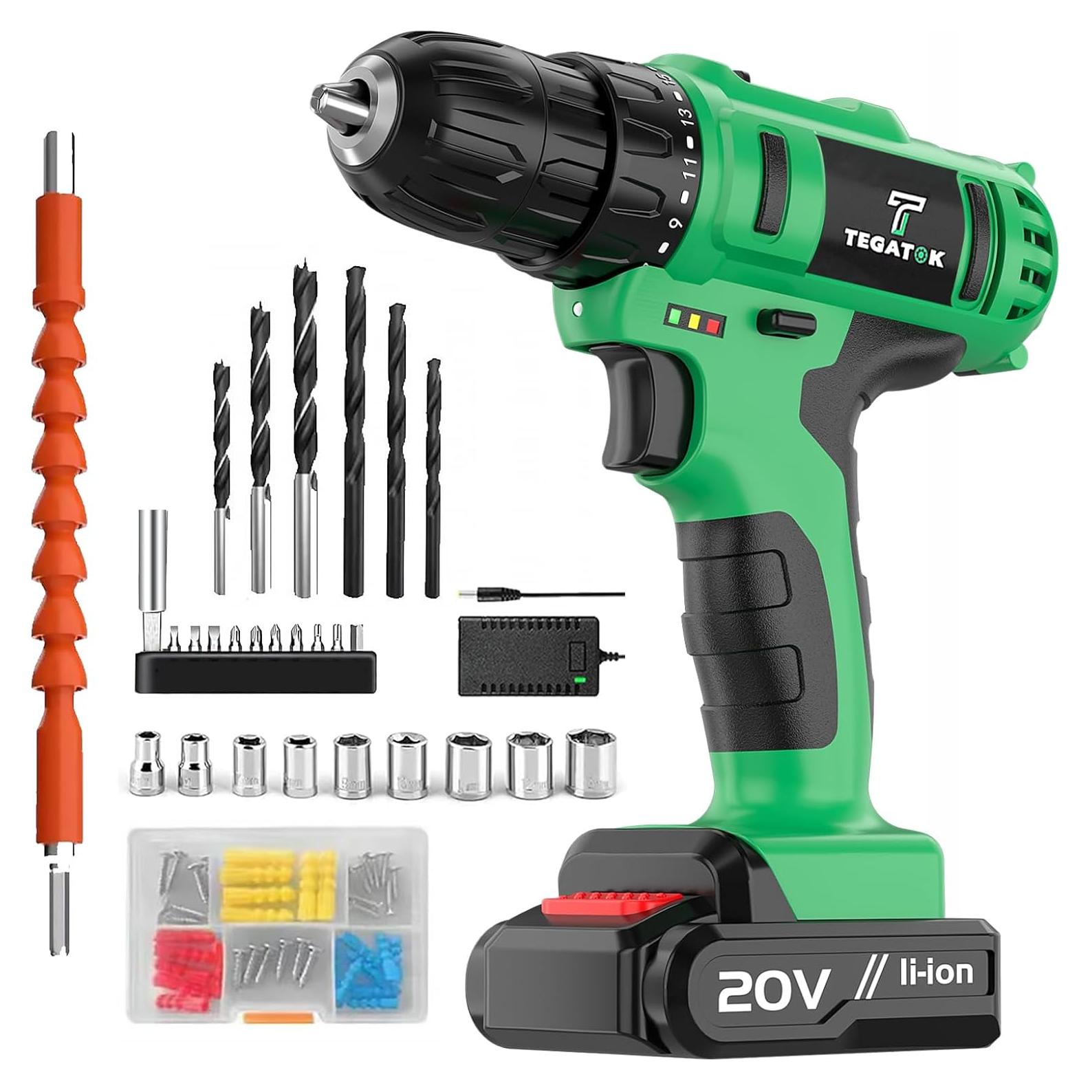 Taladro Inalámbrico Tegatok 20V con Batería y Cargador