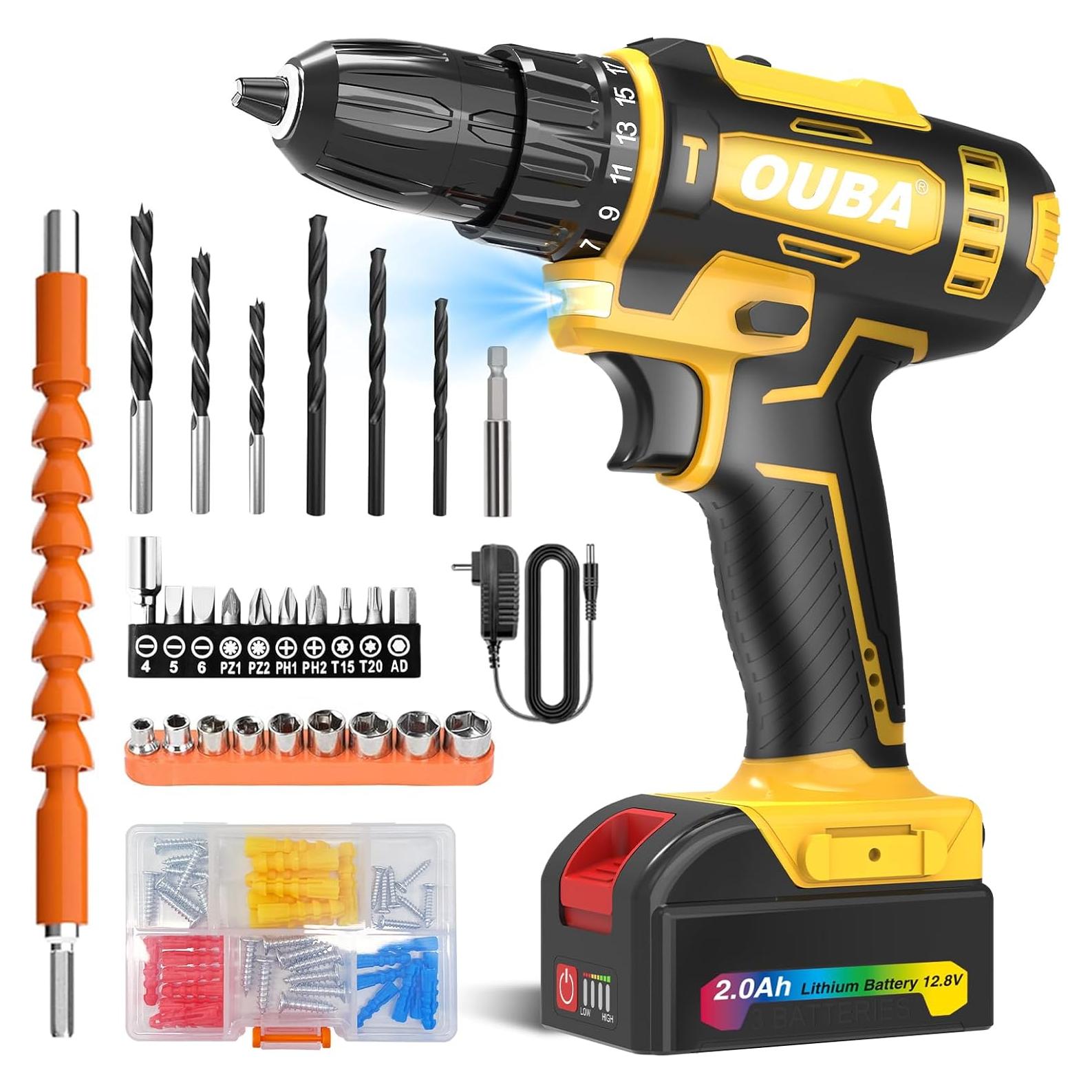 Taladro Inalámbrico OUBA 12.8V 2 Velocidades LED Amarillo