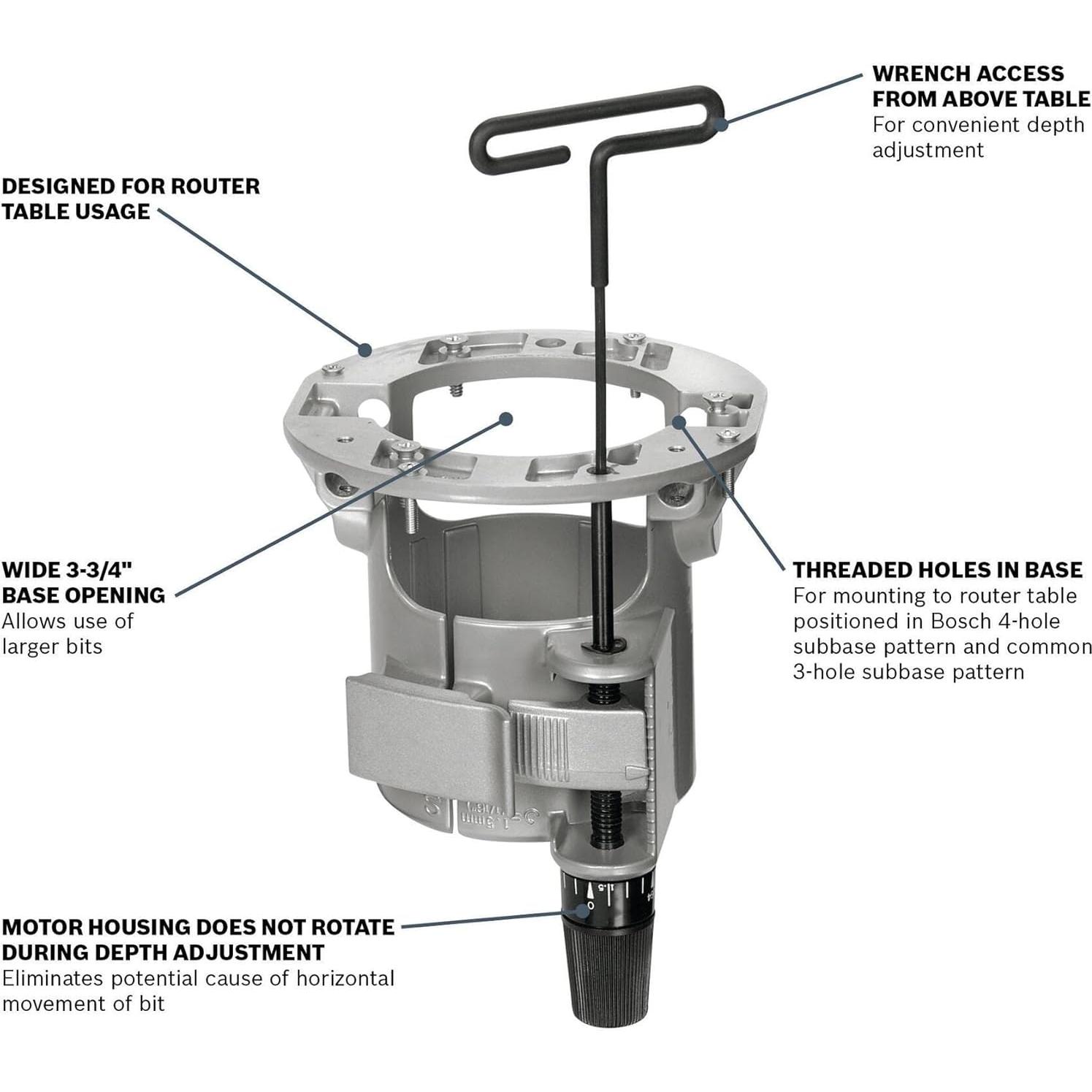 Base de Router Bajo Mesa Bosch RA1165 Ajustable 9.5 cm