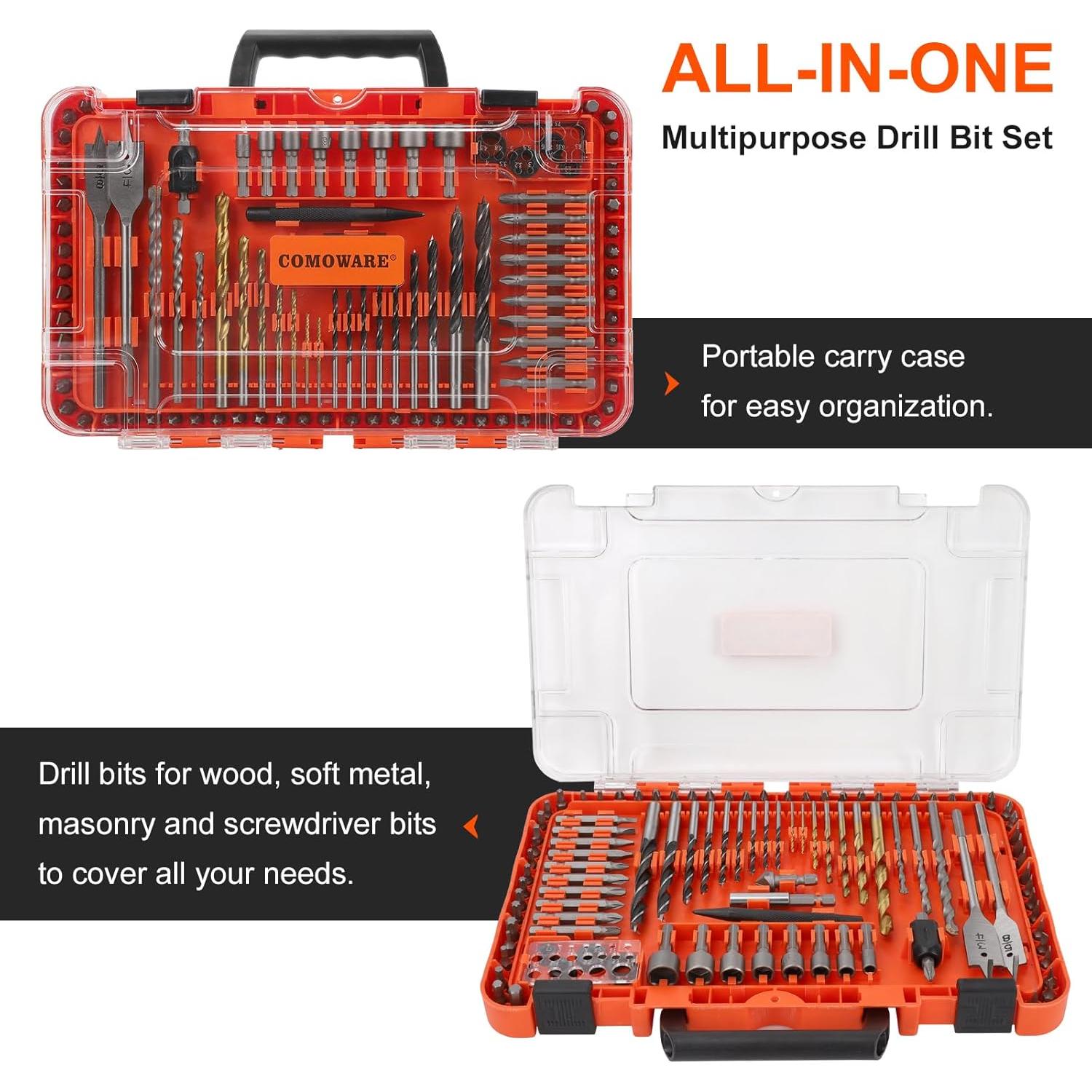 Juego de Brocas COMOWARE 104 Piezas Titanio y Destornilladores