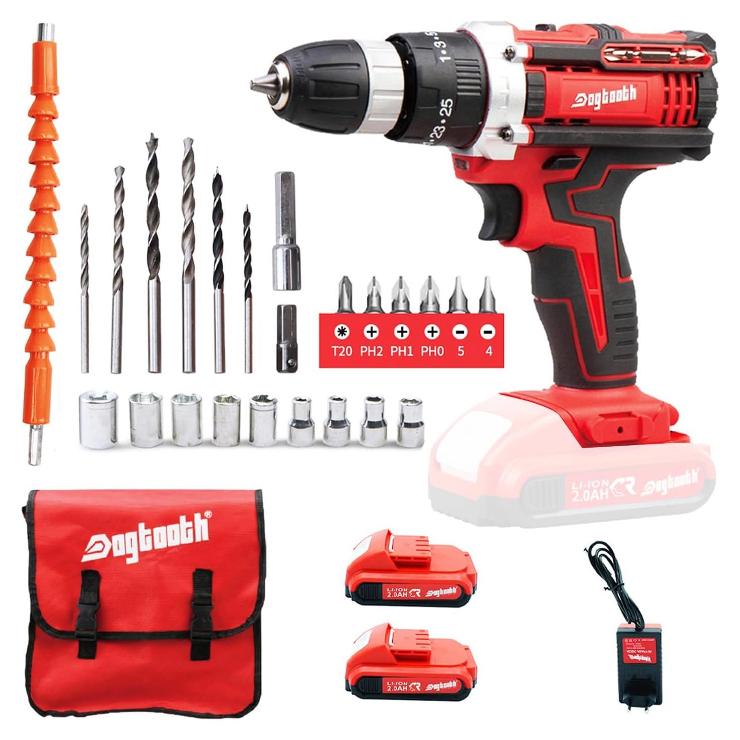 Taladro Inalámbrico DOGTOOTH 21V, 2 Baterías 2.0 Ah, 1350 RPM