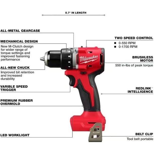 Taladro Atornillador Compacto Milwaukee M18 18V Sin Escobillas
