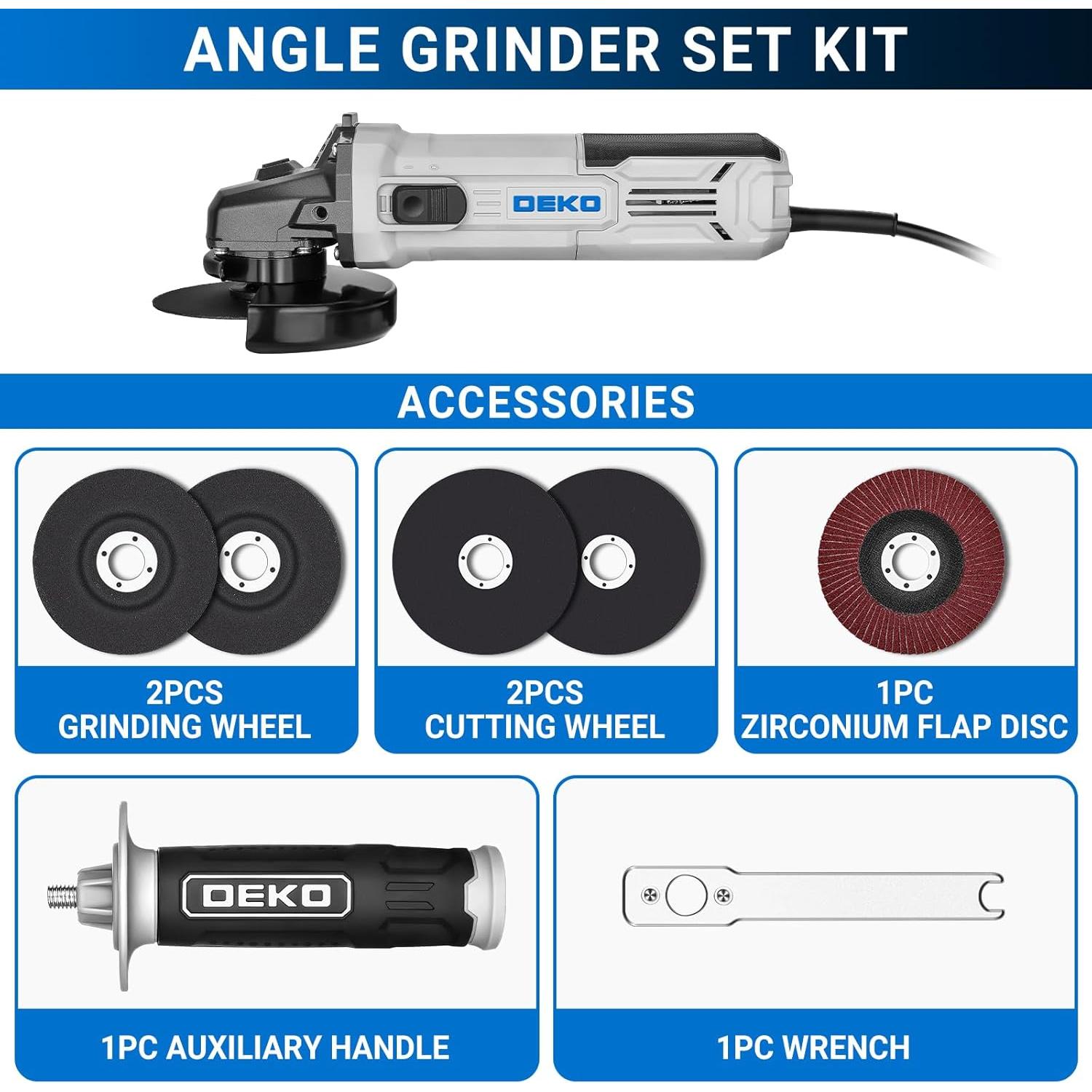 Amoladora Eléctrica DEKOPRO 115mm 900W con Discos y Mango