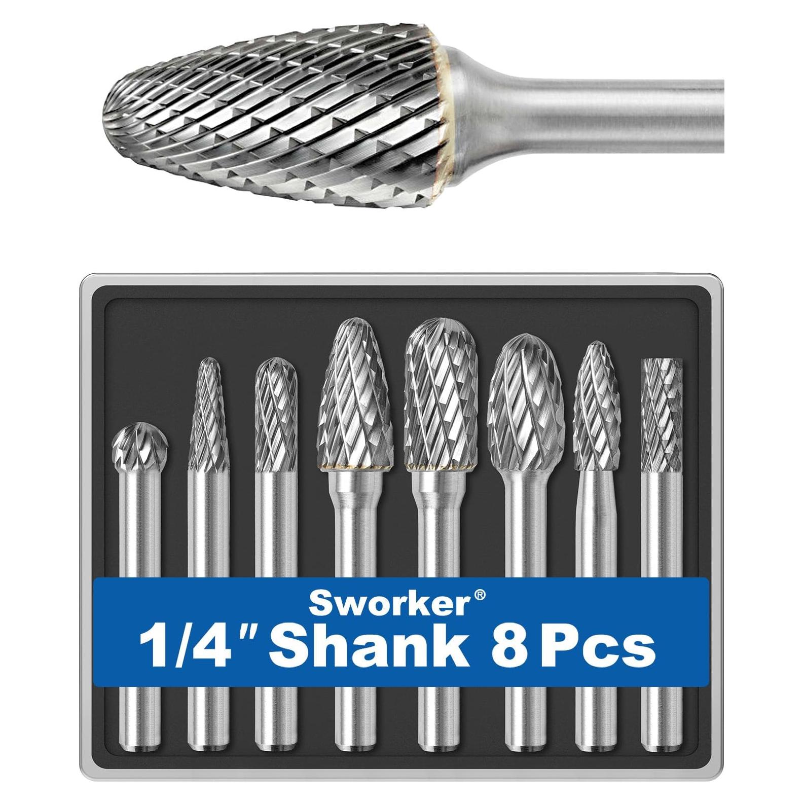 Juego de 8 Fresas de Carburo Sworker 1/4" Vástago 6-10mm