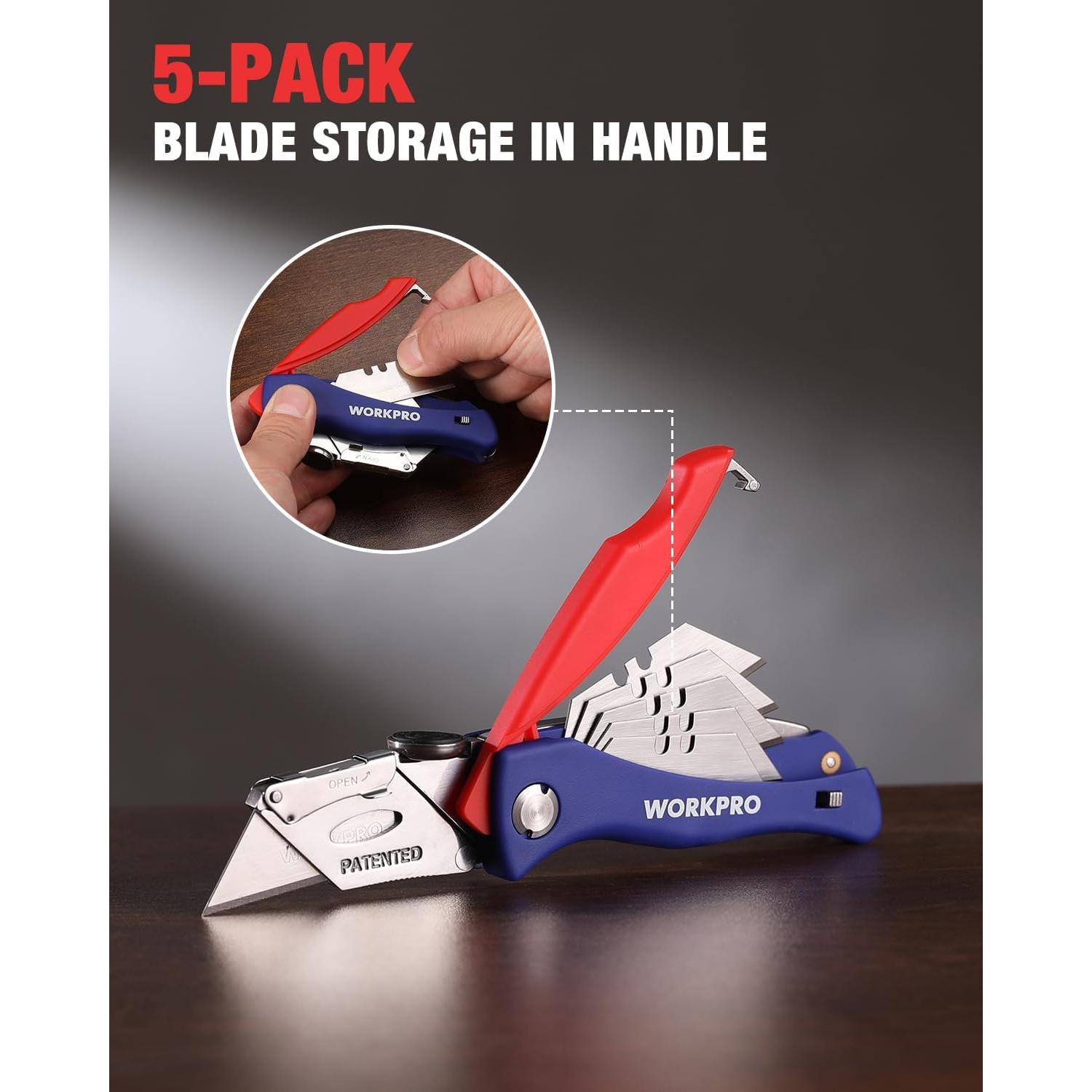 Cuchillo Utility Plegable WORKPRO 17.78 cm con 5 Cuchillas