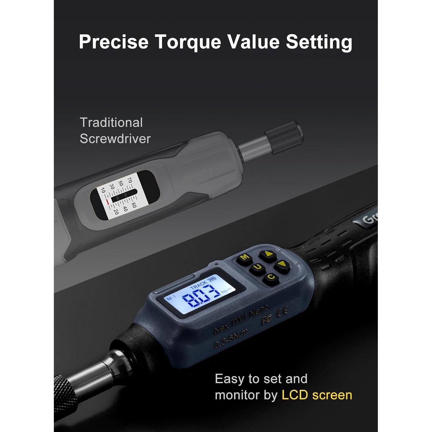 Destornillador de Par Digital GROWNEER 0.3-6 Nm 27 en 1