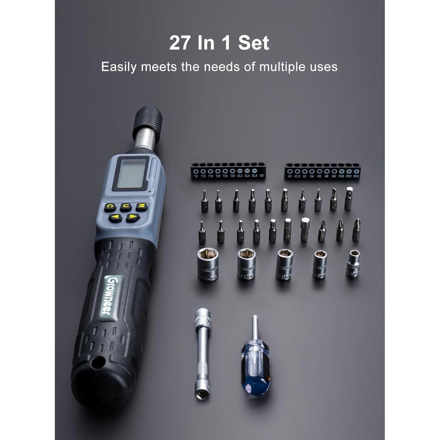 Destornillador de Par Digital GROWNEER 0.3-6 Nm 27 en 1