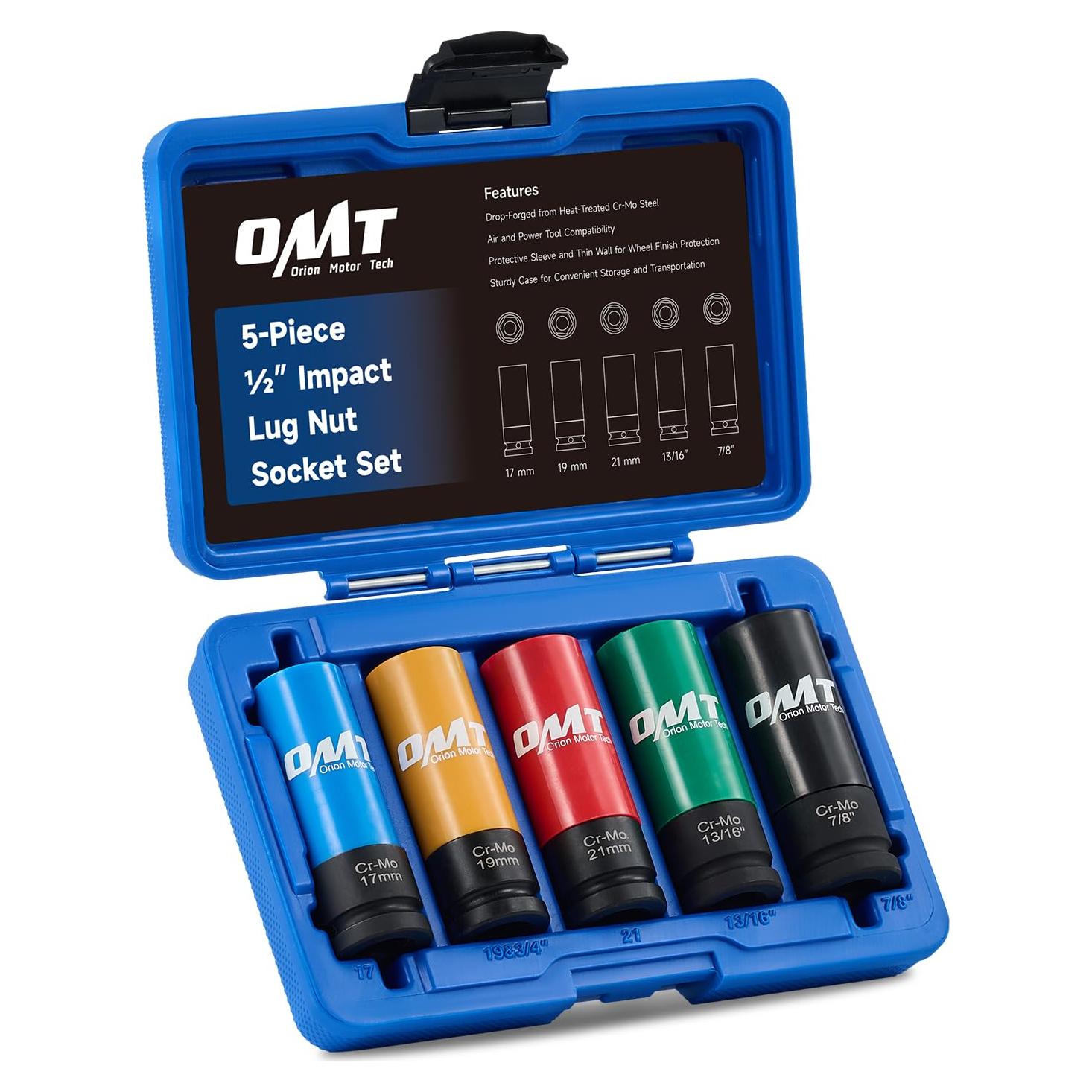 Juego de Enchufes para Tuercas de Llantas Orion 1/2" 5 Piezas