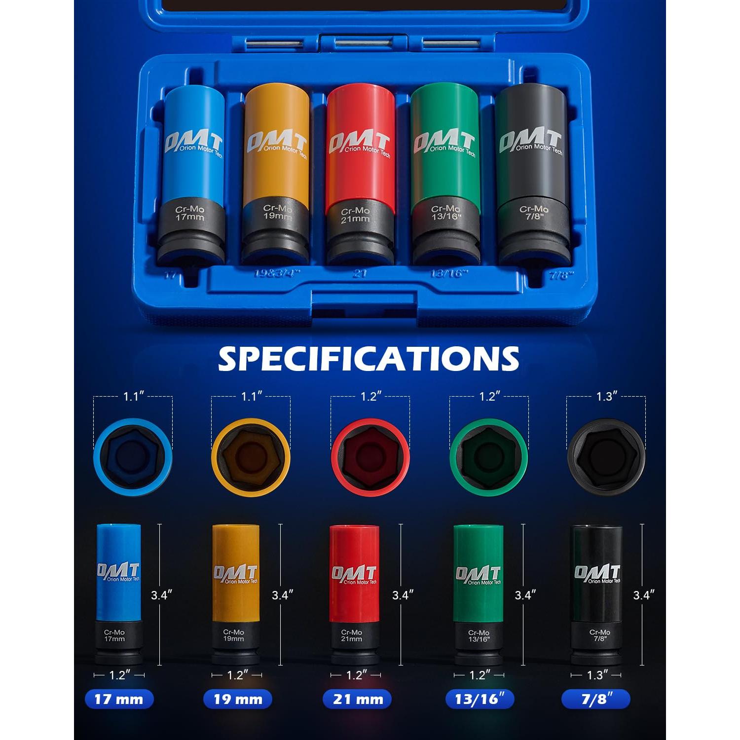 Juego de Enchufes para Tuercas de Llantas Orion 1/2" 5 Piezas