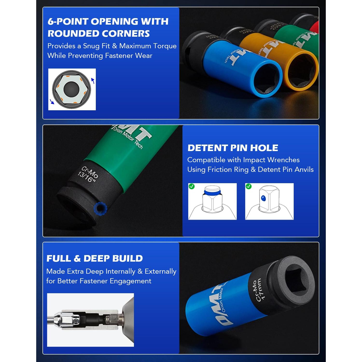 Juego de Enchufes para Tuercas de Llantas Orion 1/2" 5 Piezas