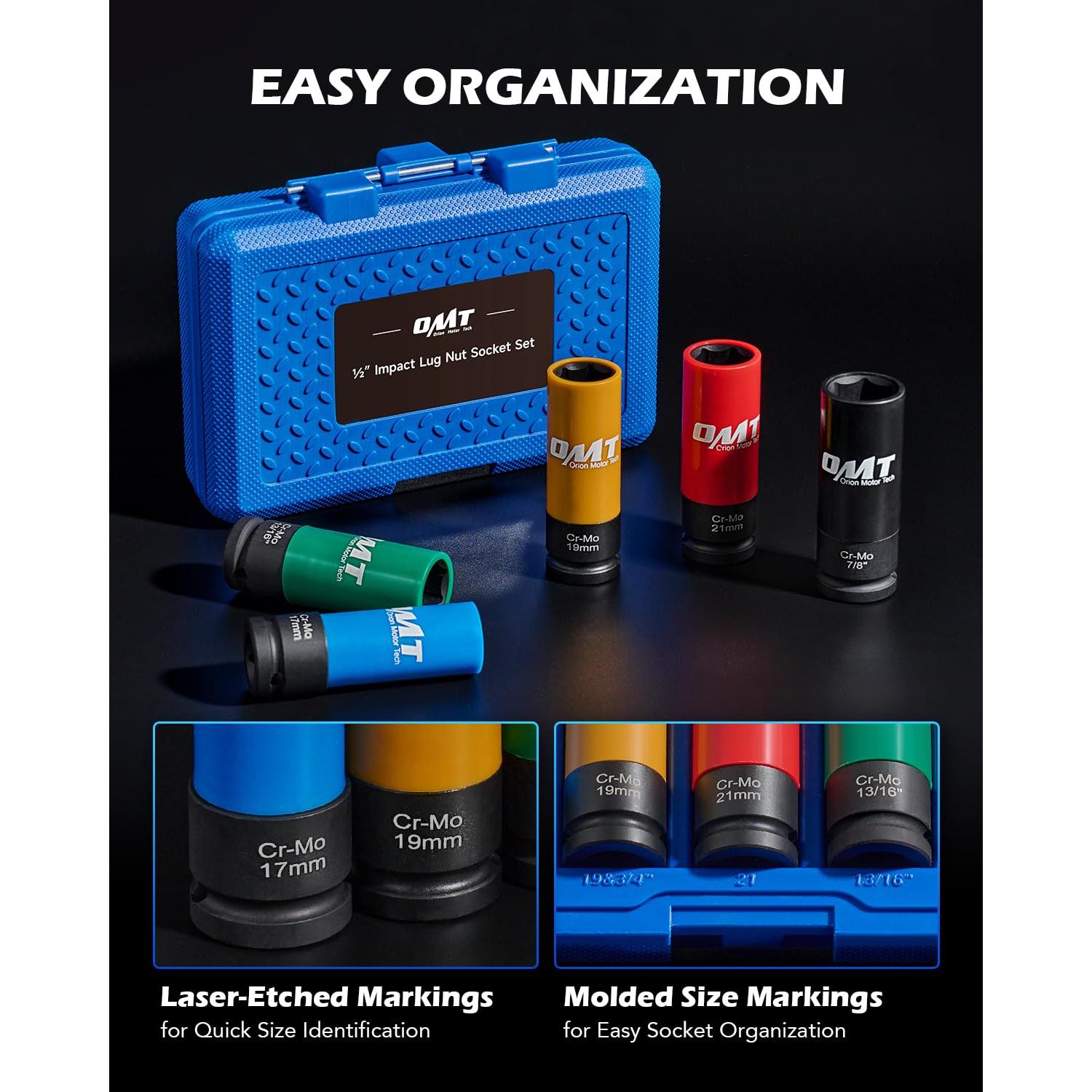 Juego de Enchufes para Tuercas de Llantas Orion 1/2" 5 Piezas