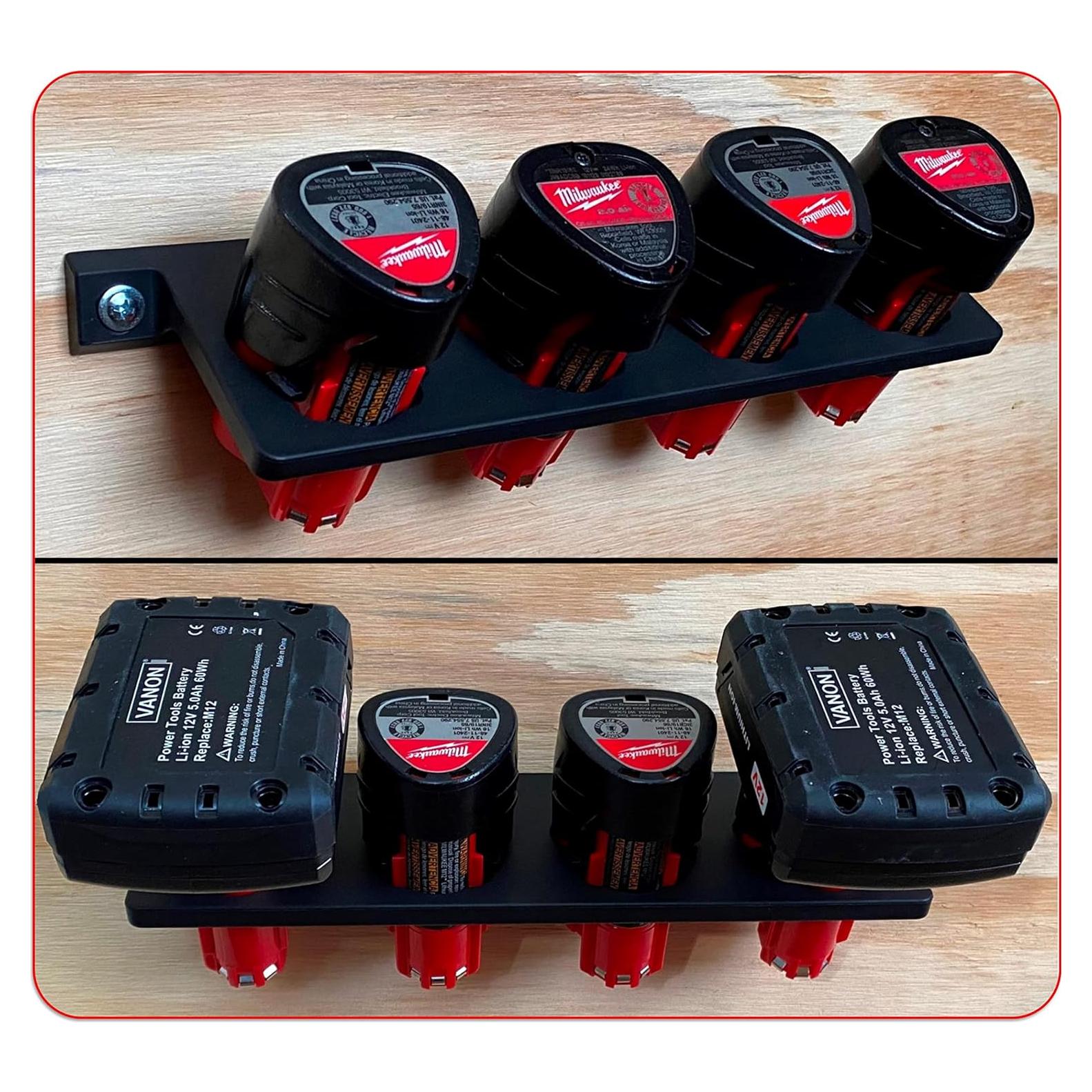 Soporte de Batería Milwaukee 12V - Montaje en Pared Gris