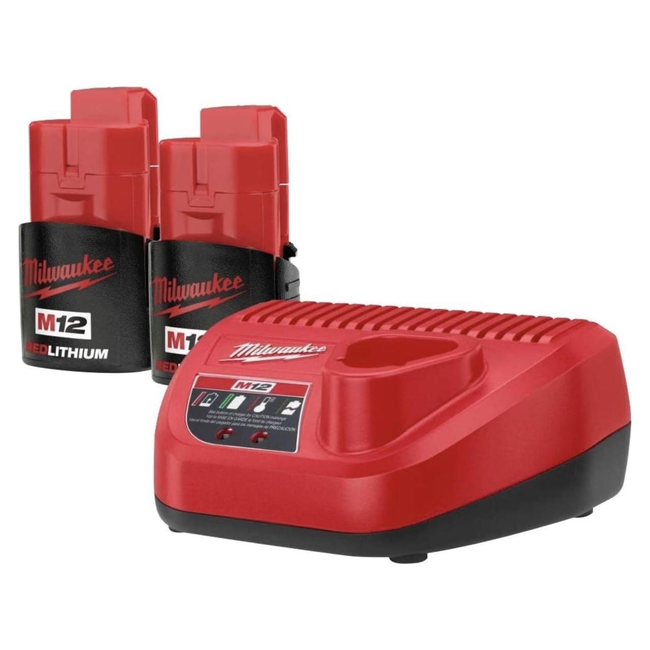 Milwaukee 48-11-2420 (2) M12 REDLITHIUM 2.0 Compact 12V Batteries & M12 Lithium-ion Battery Charger (48-59-2401) KIT