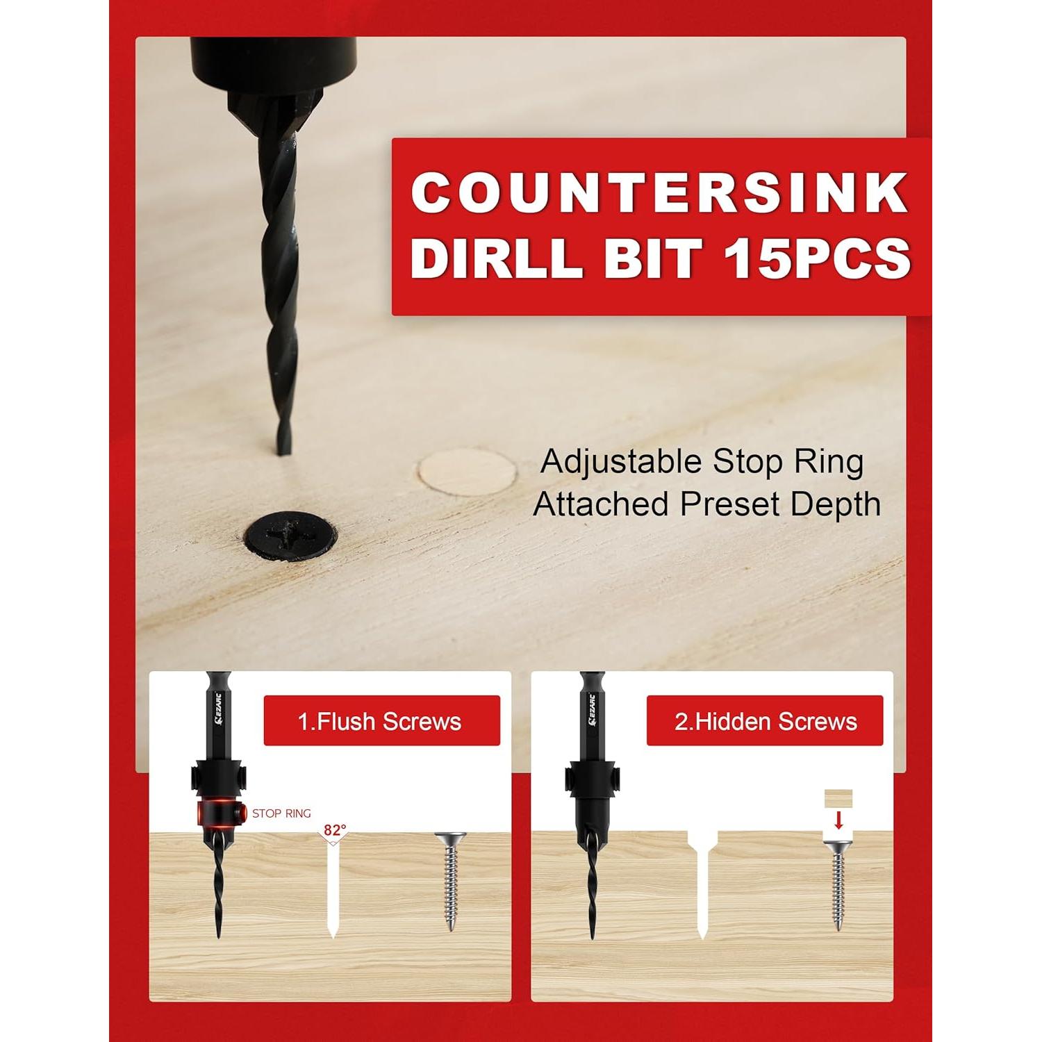 Juego de brocas avellanadoras EZARC 15 PCS para madera