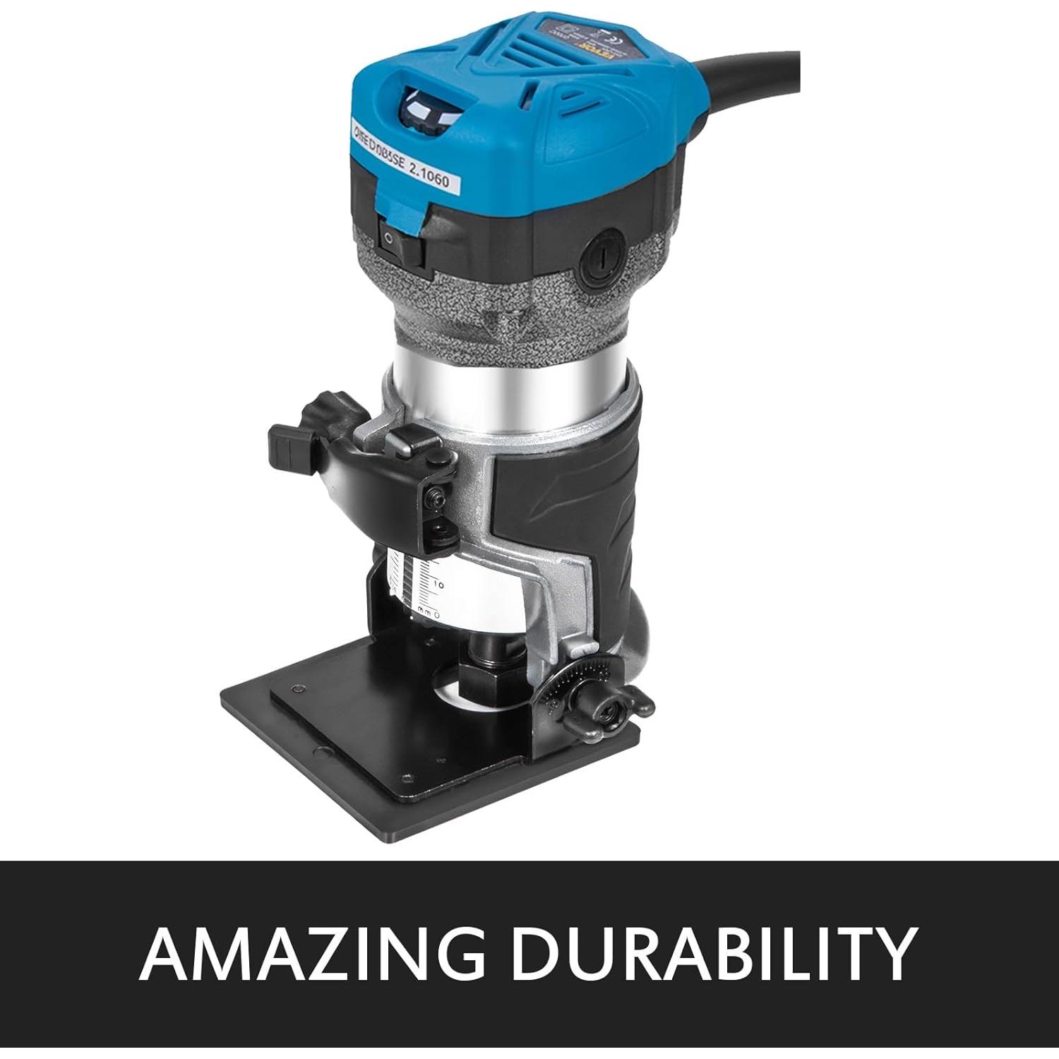 VEVOR Compact Router 1.25HP With Fixed Base, Plunge Base and Tilt Base, Variable Speed Wood Router Kit Max Torque 30,000RPM For Woodworking & Furniture Manufacturing