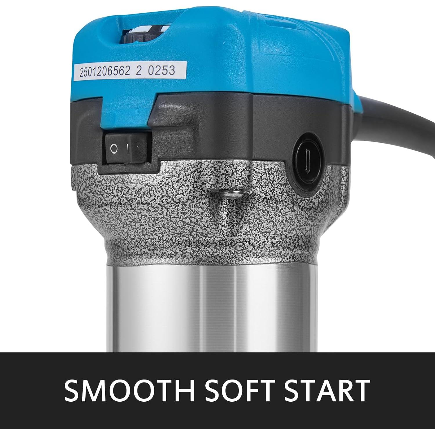 VEVOR Compact Router 1.25HP With Fixed Base, Plunge Base and Tilt Base, Variable Speed Wood Router Kit Max Torque 30,000RPM For Woodworking & Furniture Manufacturing