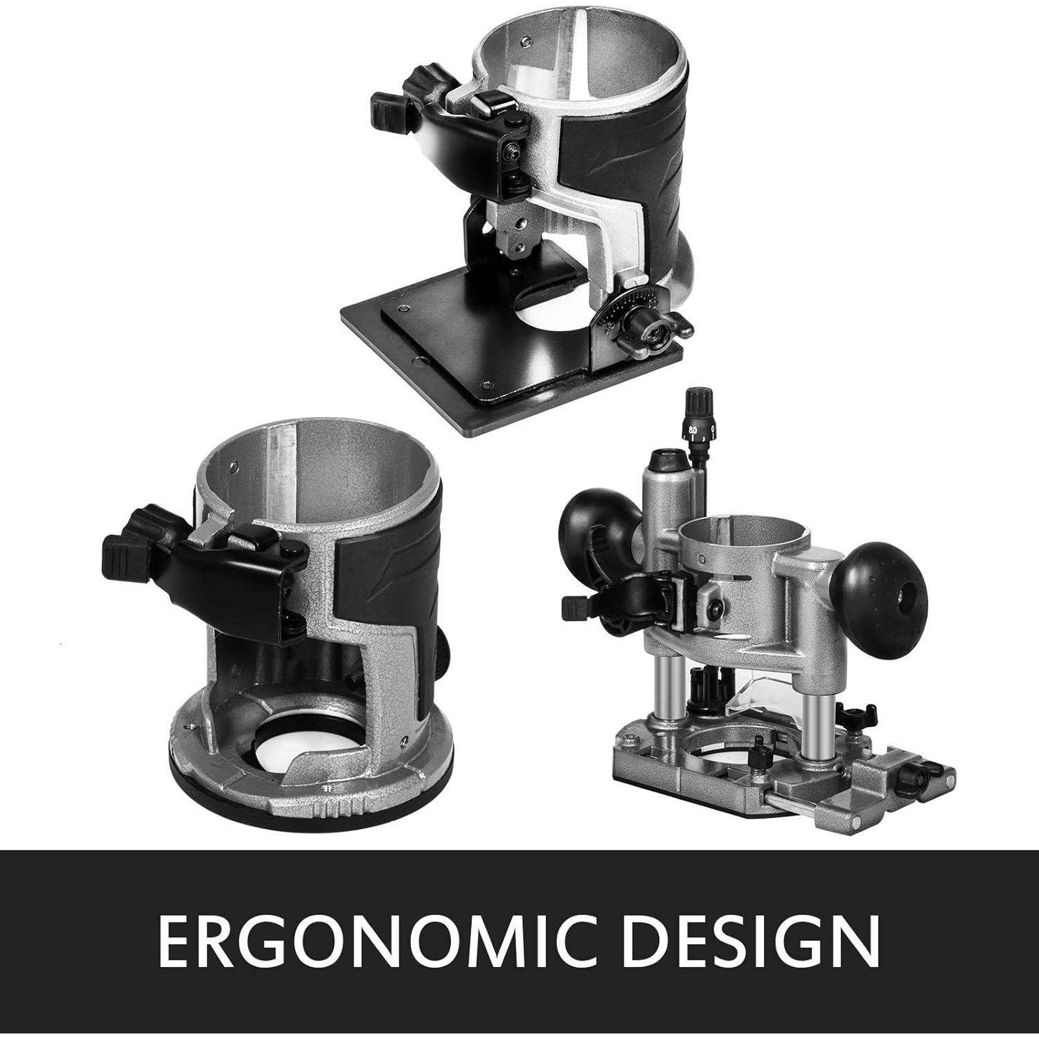 VEVOR Compact Router 1.25HP With Fixed Base, Plunge Base and Tilt Base, Variable Speed Wood Router Kit Max Torque 30,000RPM For Woodworking & Furniture Manufacturing