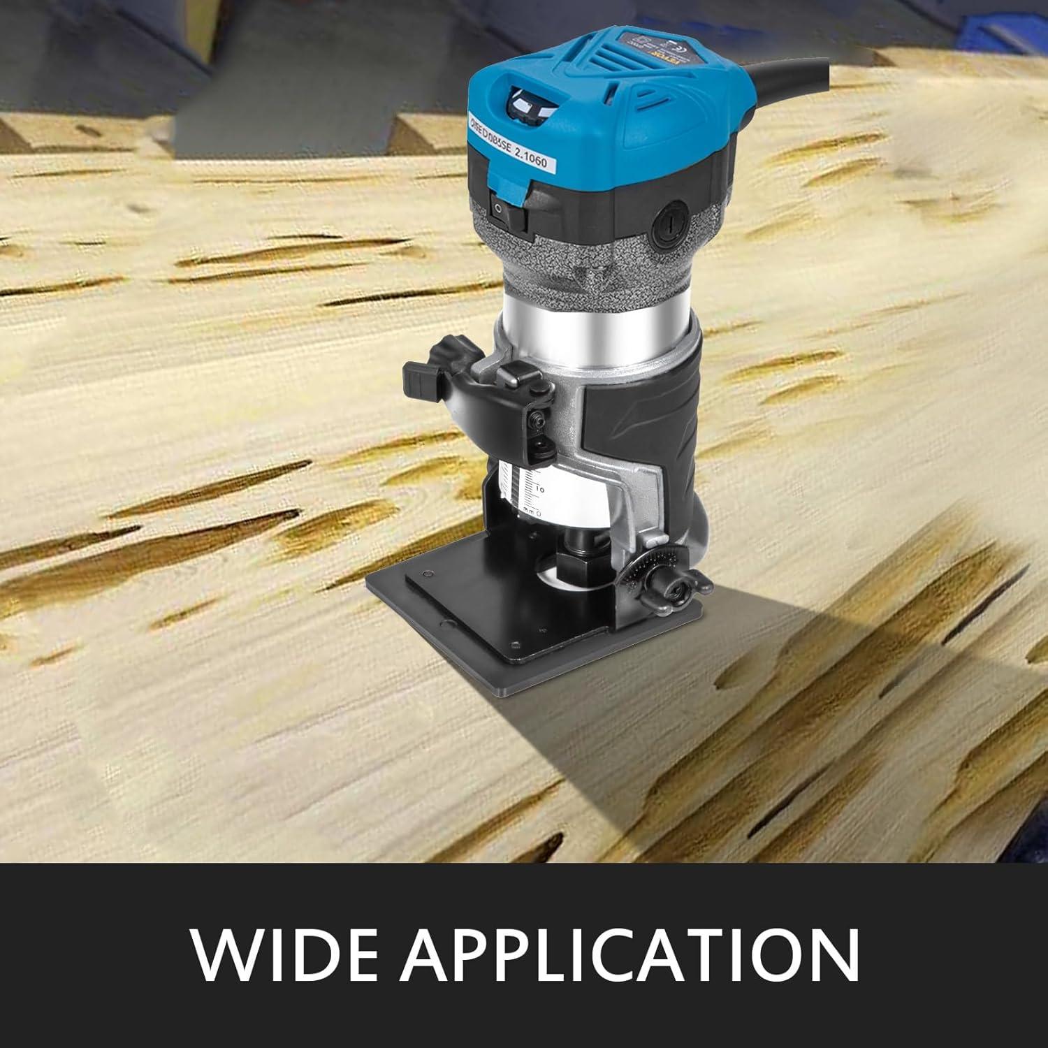 VEVOR Compact Router 1.25HP With Fixed Base, Plunge Base and Tilt Base, Variable Speed Wood Router Kit Max Torque 30,000RPM For Woodworking & Furniture Manufacturing