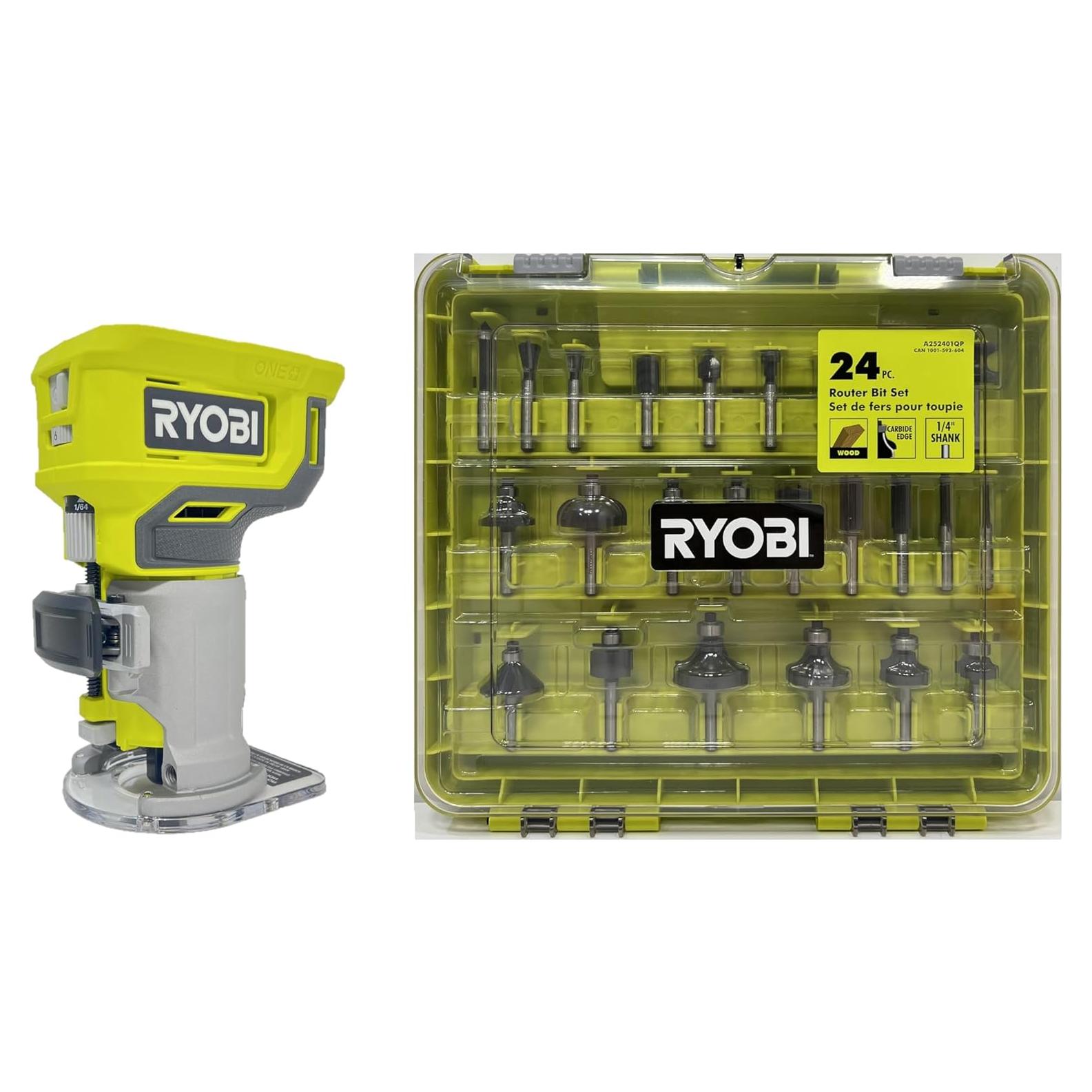 Router Inalámbrico Compacto RYOBI 18V con 24 Brocas
