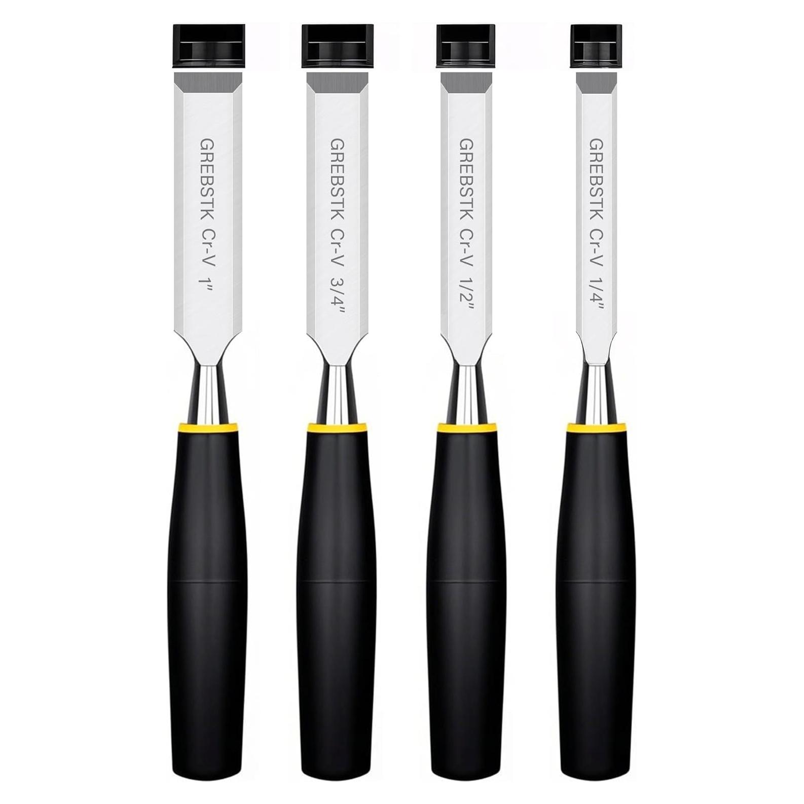 Juego de 4 Cinceles GREBSTK de Acero CRV para Carpintería