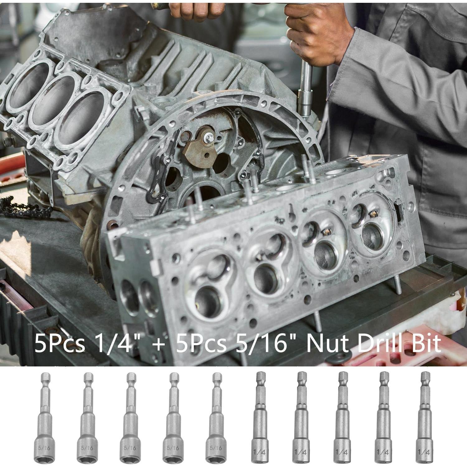 Juego de Brocas de Tuerca 10 Piezas SeonFook 1/4 y 5/16