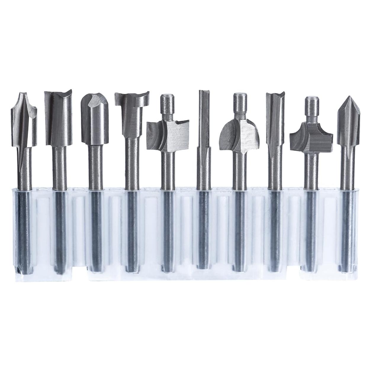 Juego de 10 Bits de Router HSS Wolfride 3mm Titanio